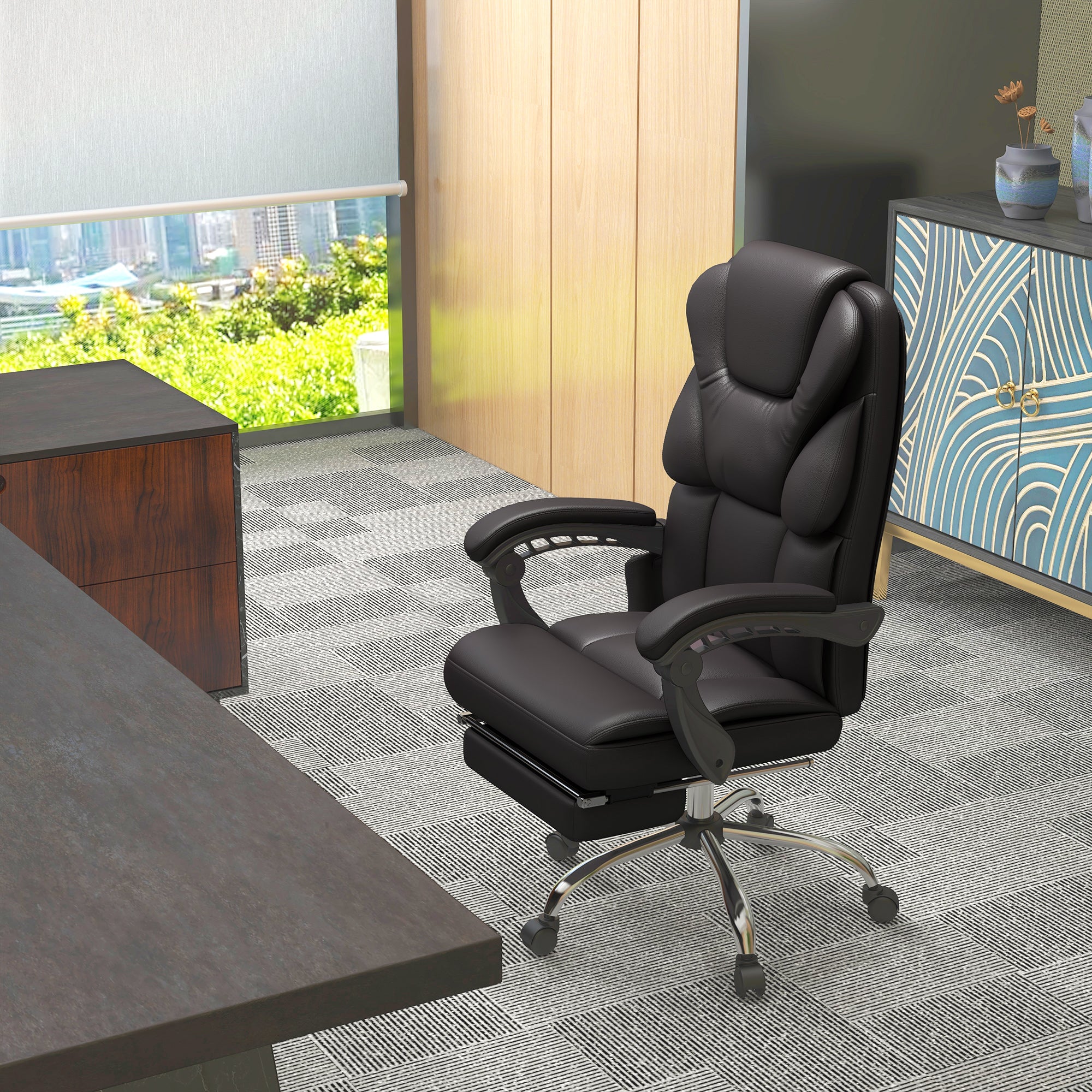 Vinsetto Bürostuhl mit Massagefunktion, ergonomisch, liegefähig, 63x57x118, Braun