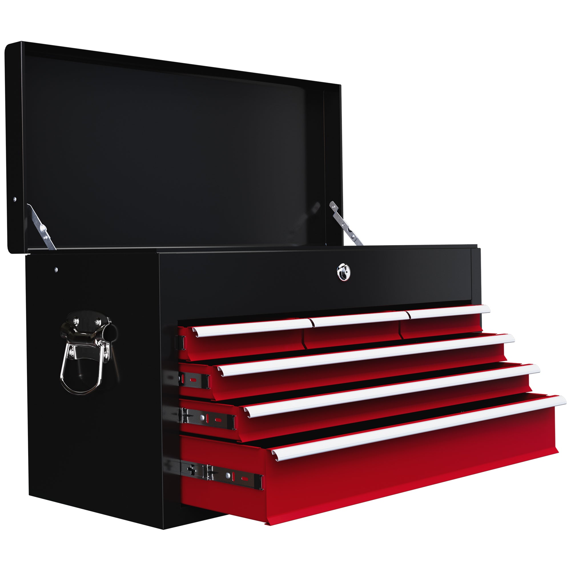 HOMCOM Werkzeugkiste, abschließbar, 3 Schubladen, Stahlgehäuse, 60x26x34cm, Rot+Schwarz