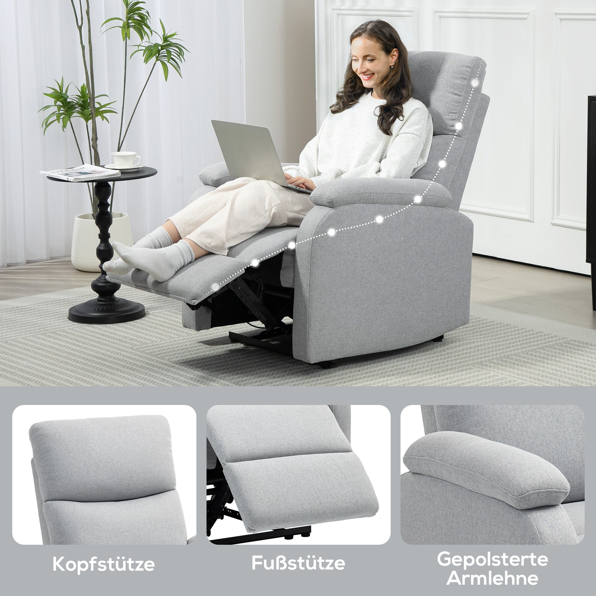HOMCOM Recliner-Sessel, Entspannungssessel mit verstellbarer Rückenlehne, Fußstütze, Polstersessel für Wohnzimmer, Grau