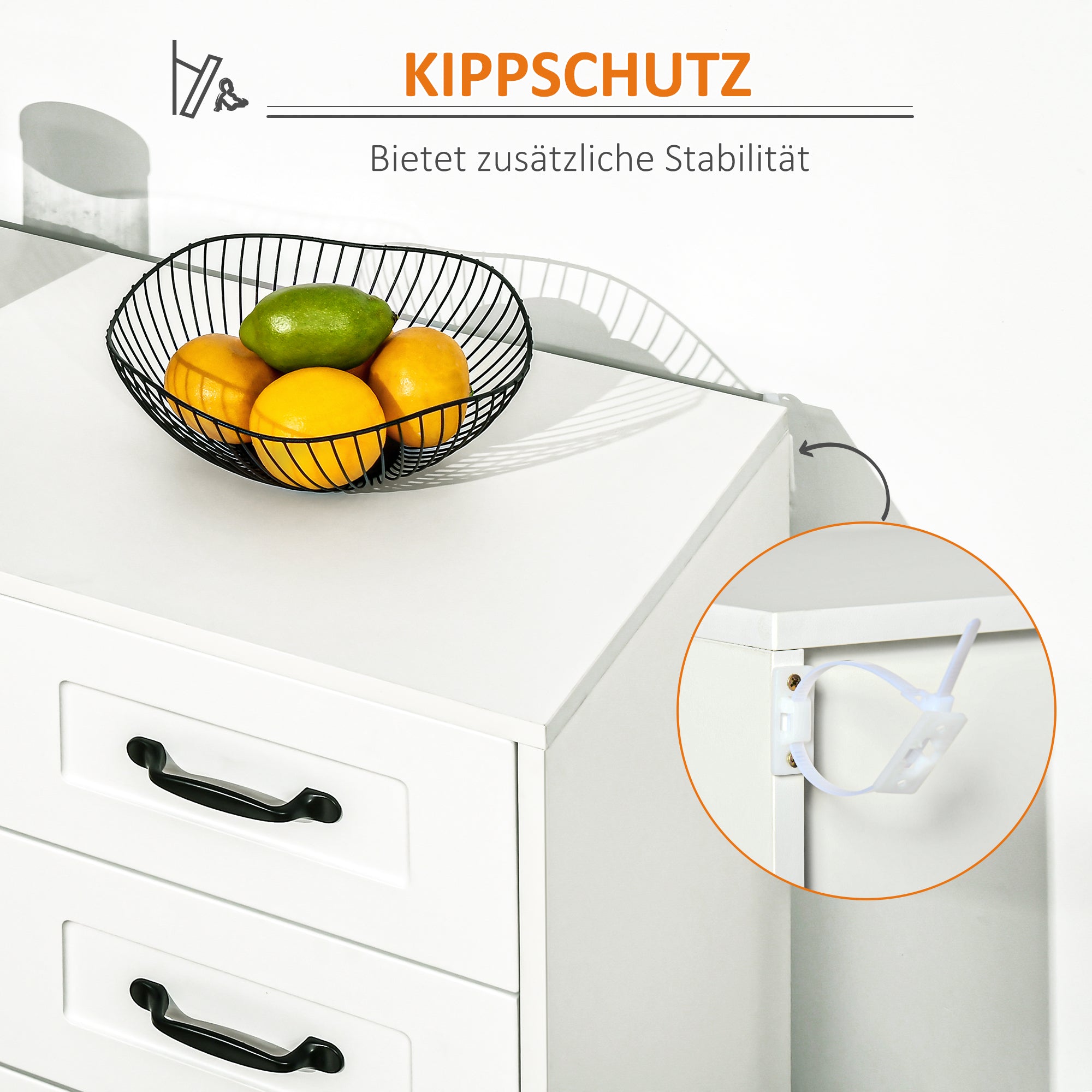 HOMCOM Sideboard Kommode Anrichte, Modernstil, 4 Schubladen, 1 Schrank, 105 cm x 40 cm x 76 cm, Weiß