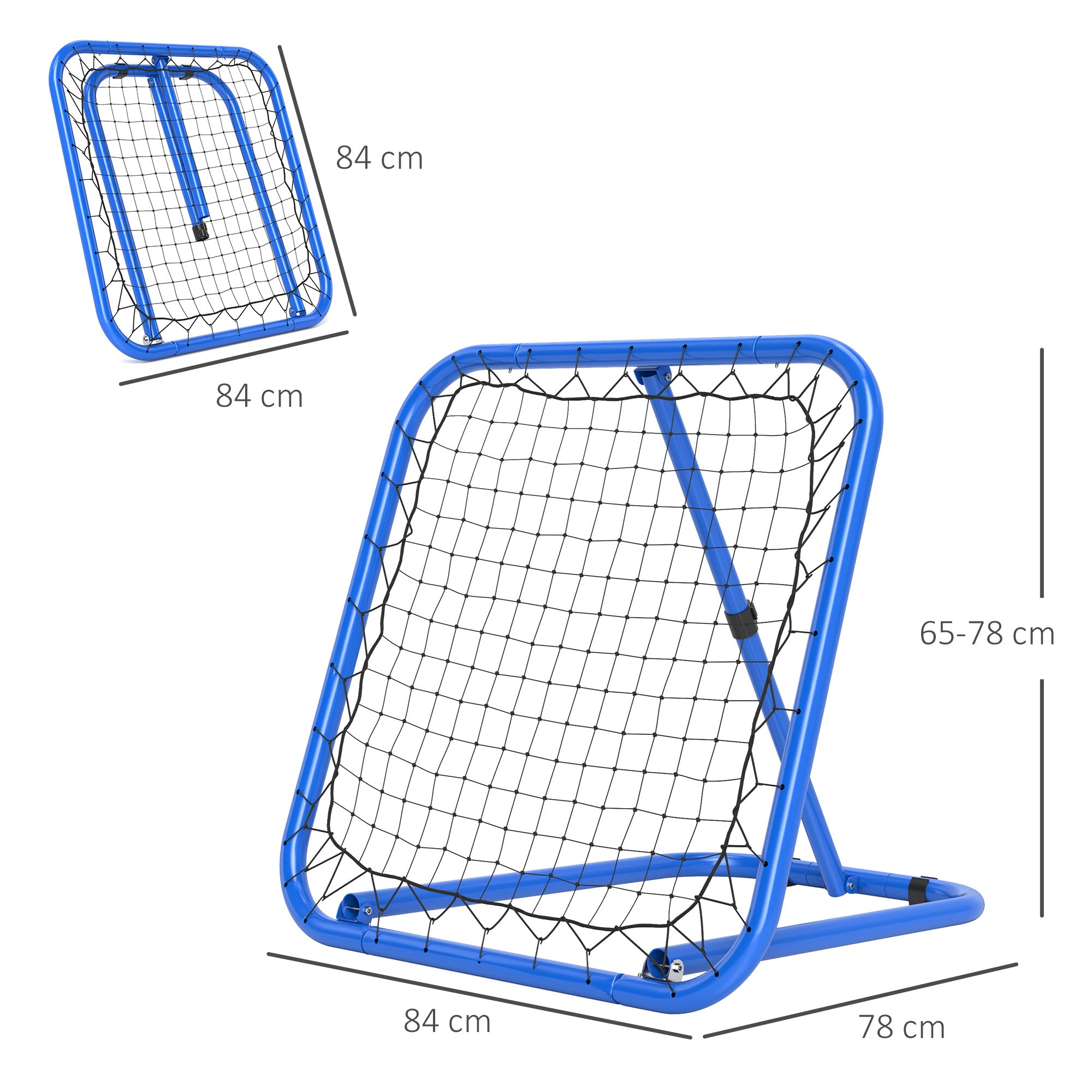 HOMCOM Fußball Rebounder-Netz, klappbar, Rückprallwand, Verstellbar in 5 Stufen, Metall, 78 x 84 x 65-78 cm, Blau
