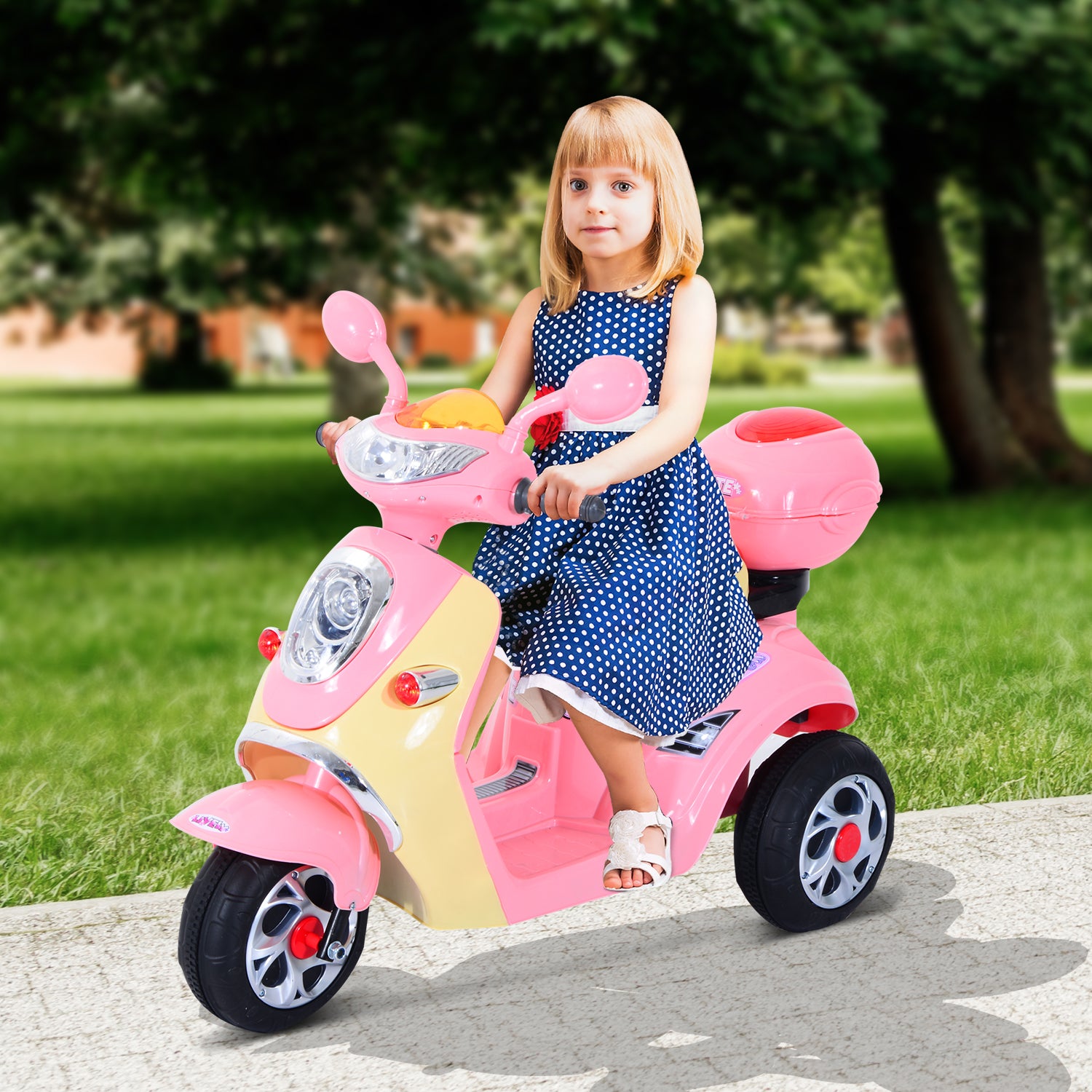 HOMCOM Elektro Kindermotorrad Elektromotorrad Kinderelektroauto Kinderfahrzeug Dreirad, 6V, Metall+PP, 108x51x75cm (Rosa+Gelb)
