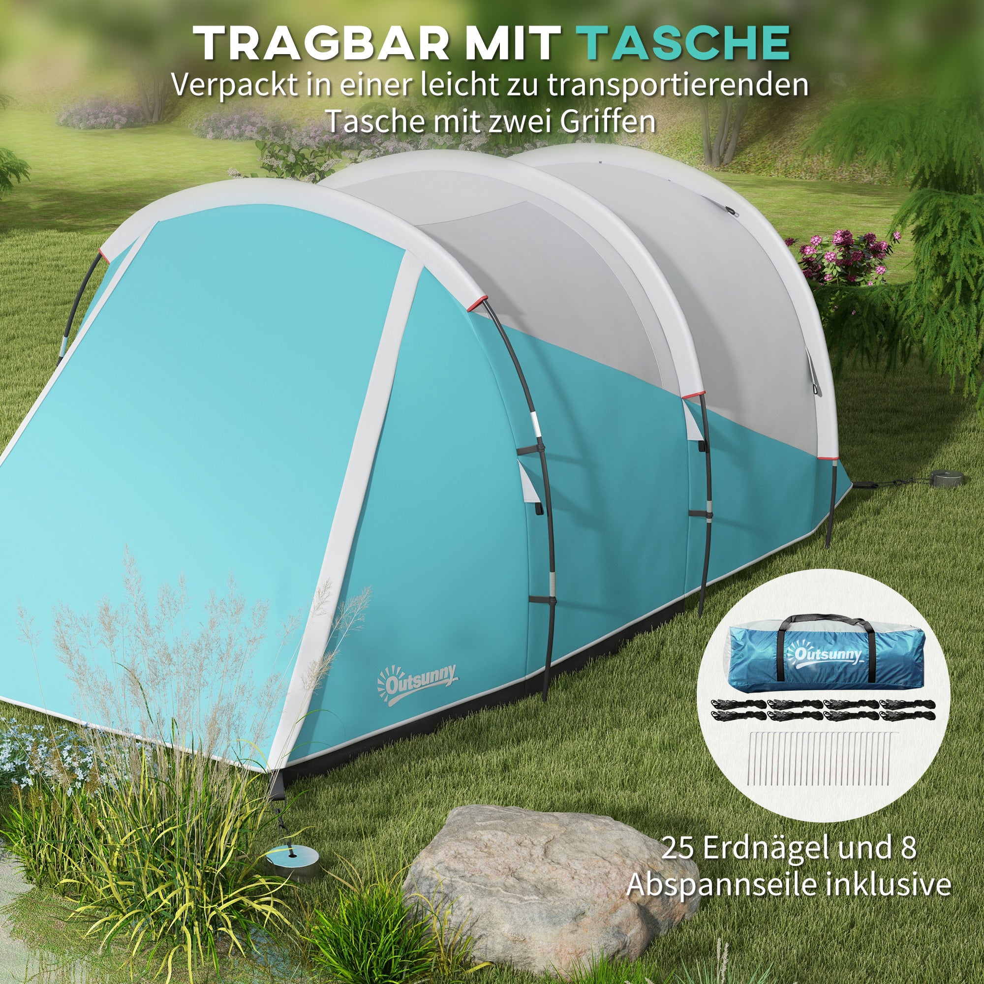 Outsunny Campingzelt für 4-5 Personen, separate Wohn- & Schlafräume, 460L x 260B x 190H cm, Blau