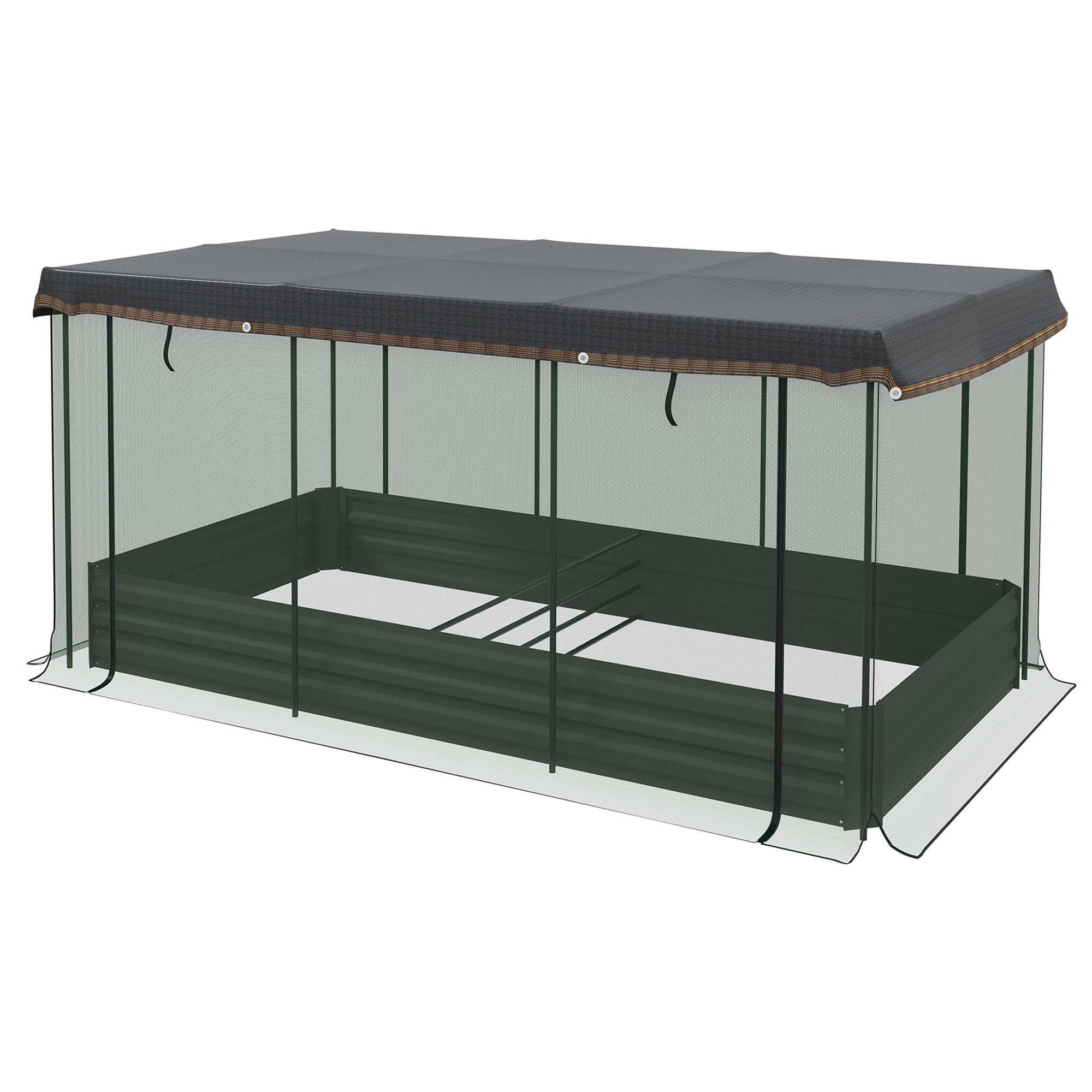 Outsunny Hochbeet mit Vogelschutznetz und Sonnenschutz, Metall-Gehäuse, 230x110x110 cm, Grau/Grün/Schwarz