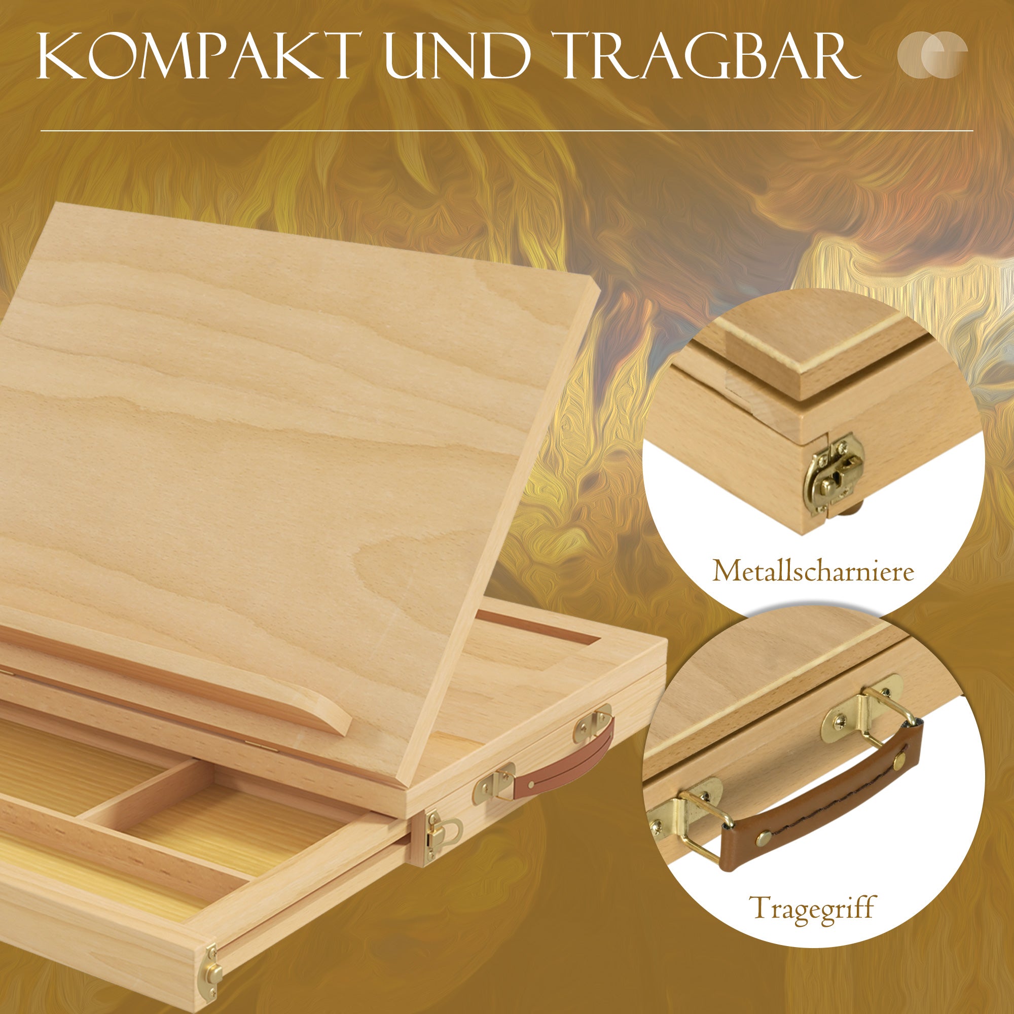 Vinsetto Tischstaffelei, kleine Staffelei, 1 Schublade, 3 Fächer, Massivholz, Natur