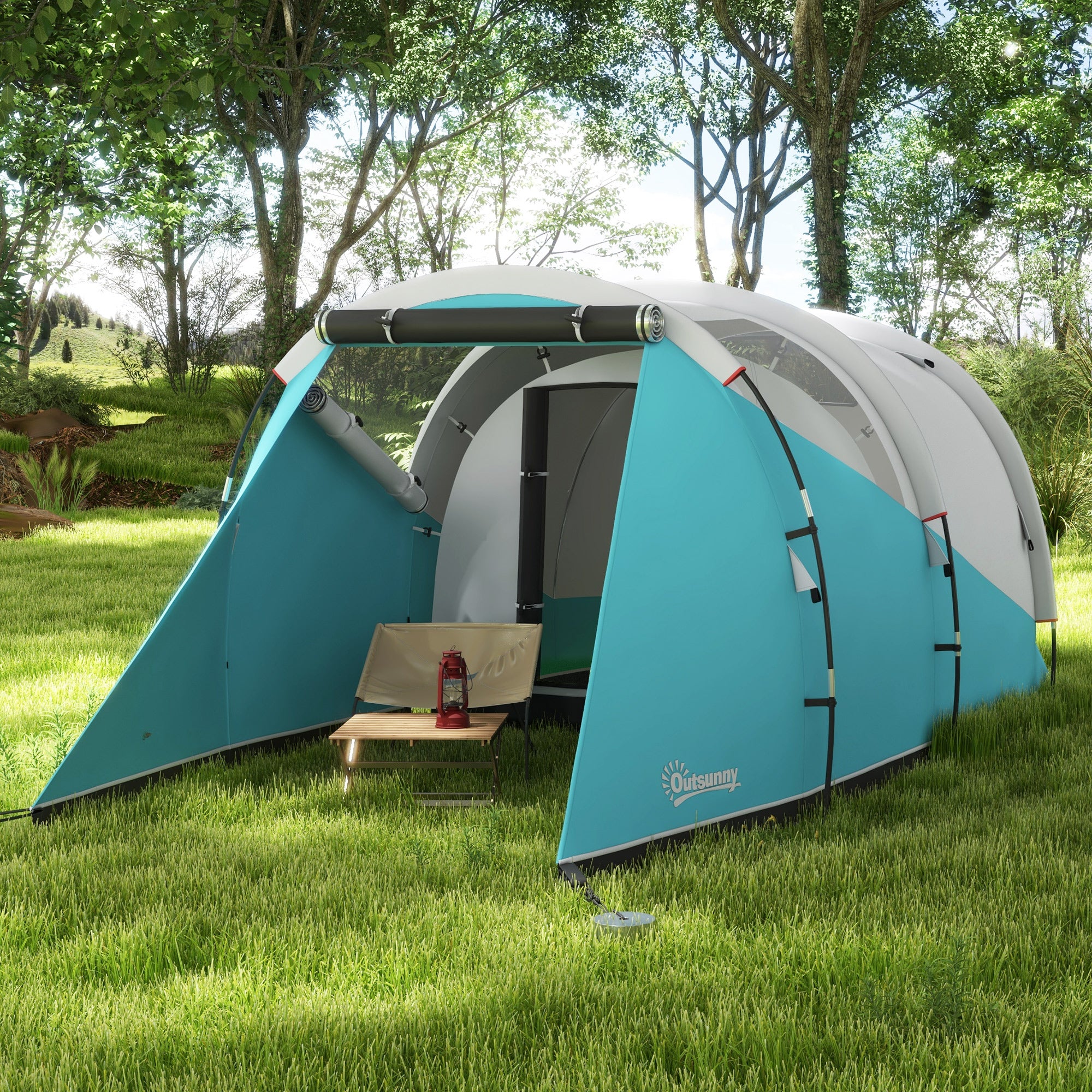 Outsunny Campingzelt für 4-5 Personen, separate Wohn- & Schlafräume, 460L x 260B x 190H cm, Blau