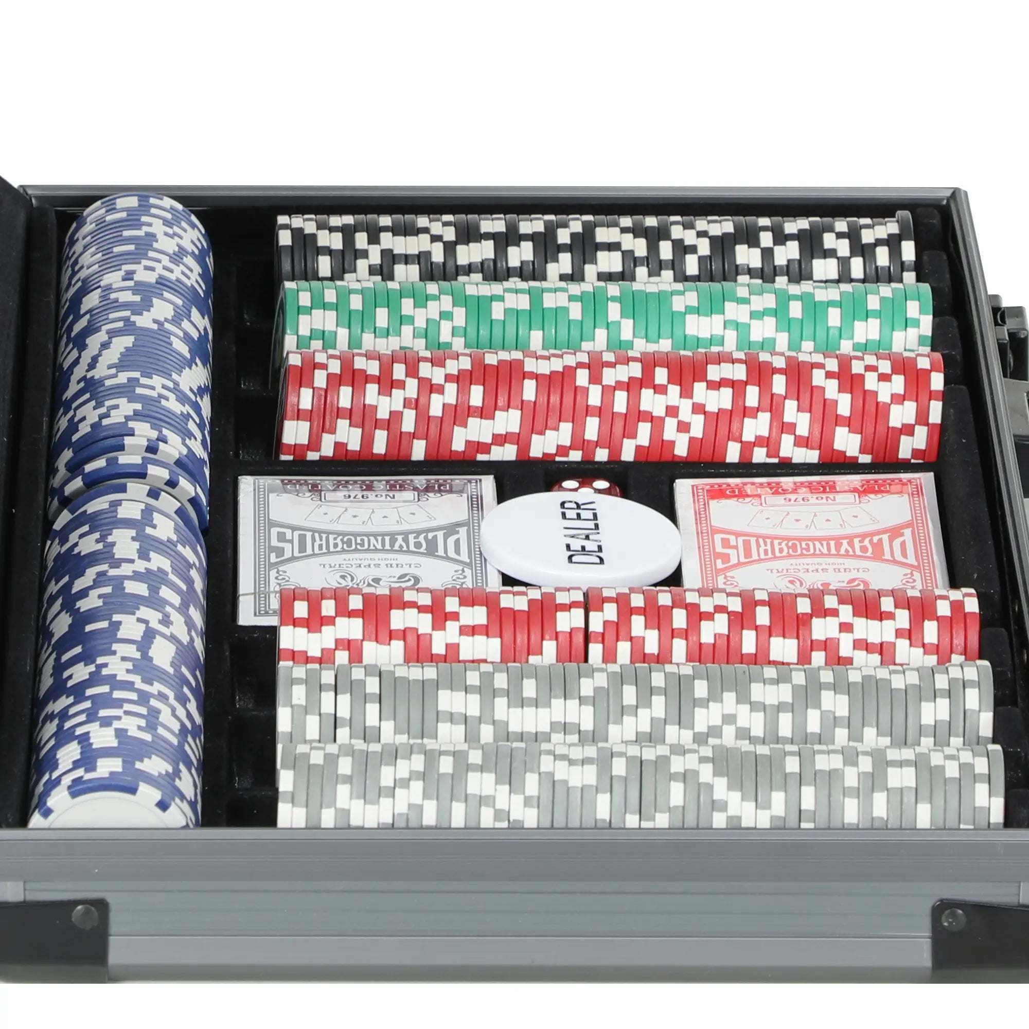 SPORTNOW Poker-Set, Pokerkoffer, 400 Chips, 2 Kartendecks, 5 Würfel, Dealer-Scheibe, Unterlage