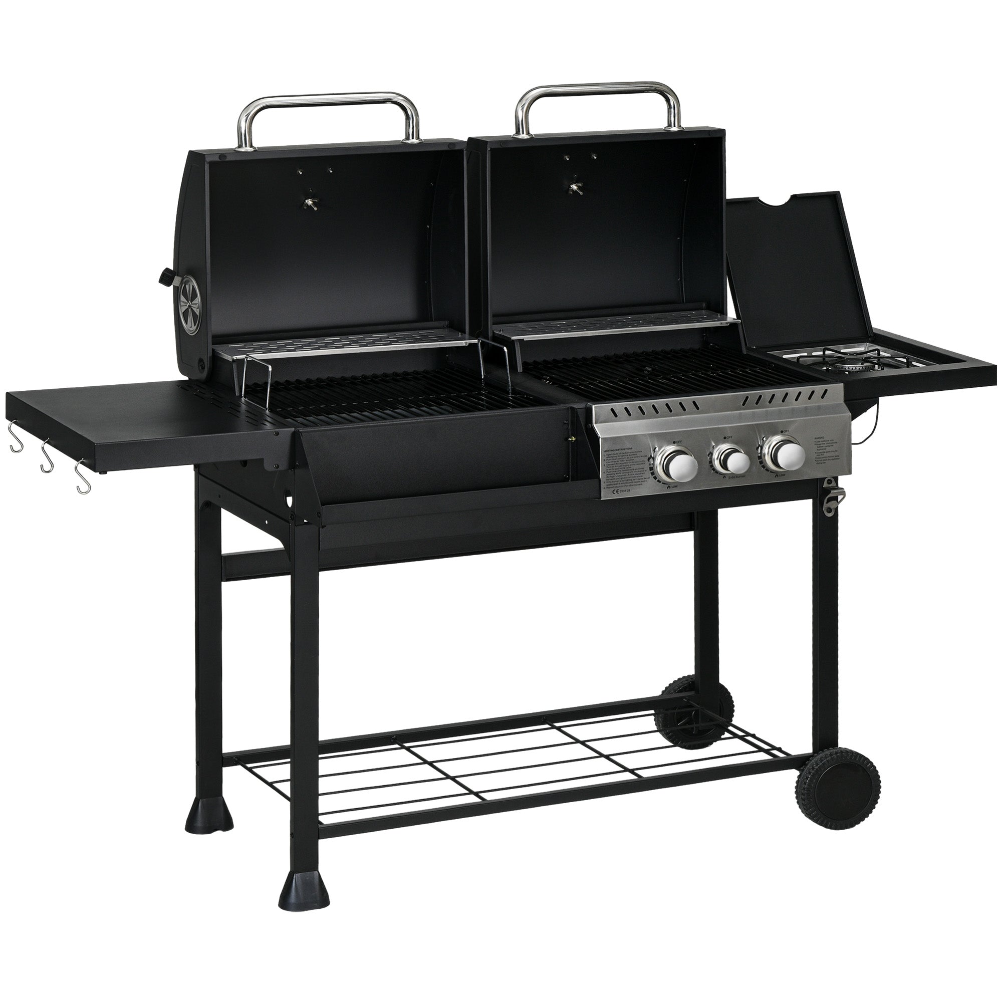 Outsunny Gasgrill BBQ-Grill, inkl. Thermometer, Warmhalteplatten, 161 x 53 x 101 cm, Schwarz + Silber