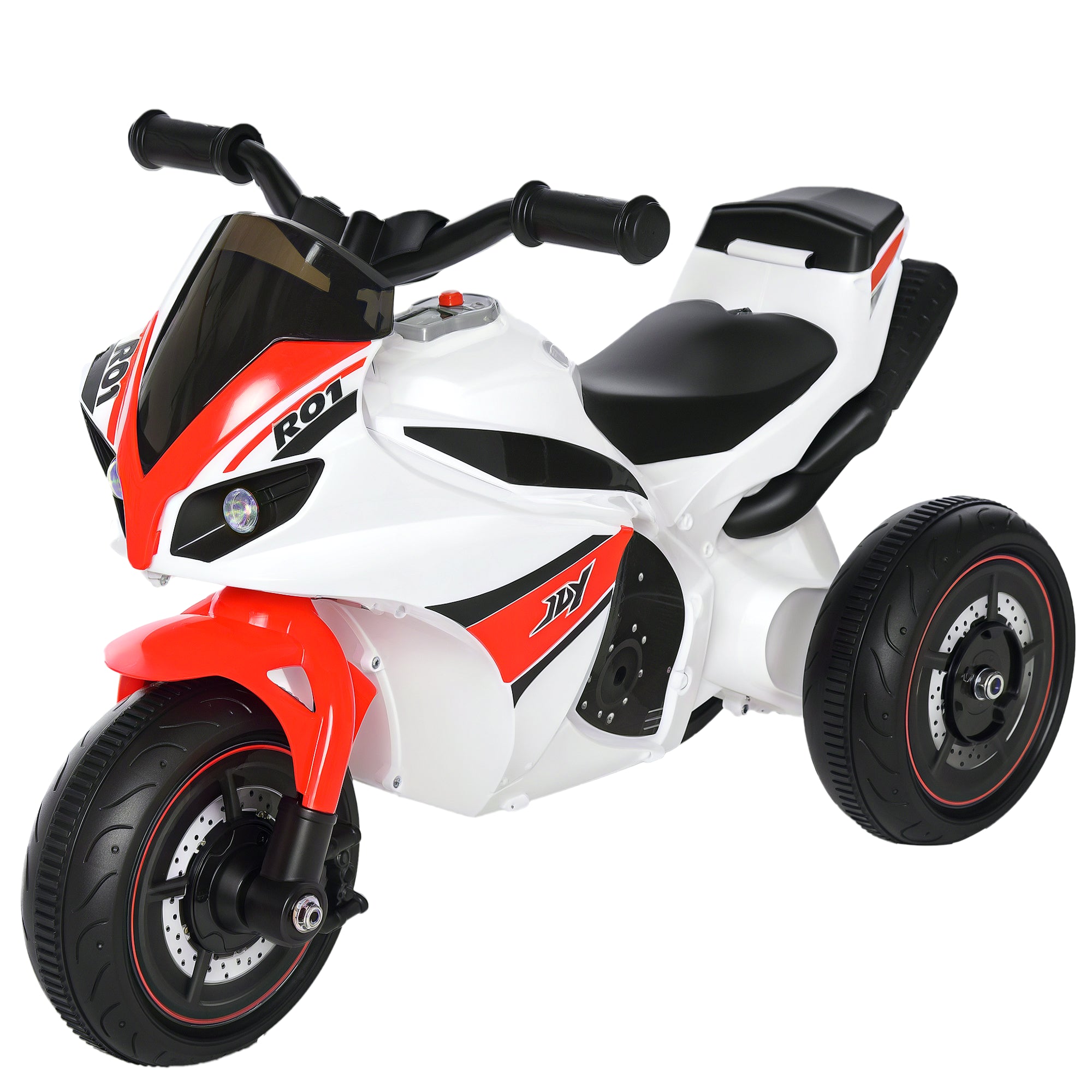 HOMCOM Laufrad, Rutscher, Kindermotorrad, 18-36 Monate, Musik/Licht, bis 20 kg, Weiß/Rot