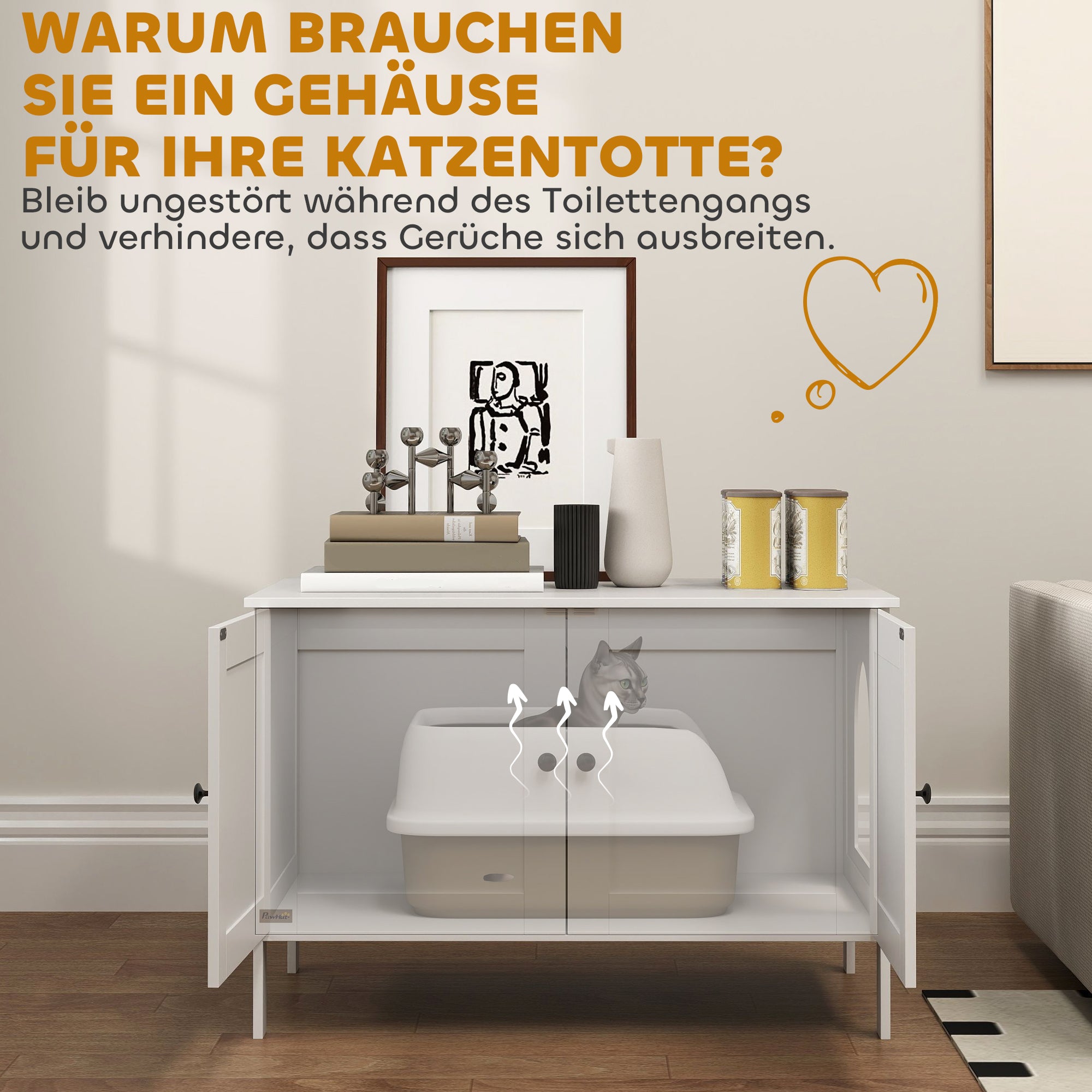 PawHut Katzenklo-Schrank Katzenhaus mit Tür Trennwand Katzentoilette für große Katzen 80 x 51 x 54 cm Weiß