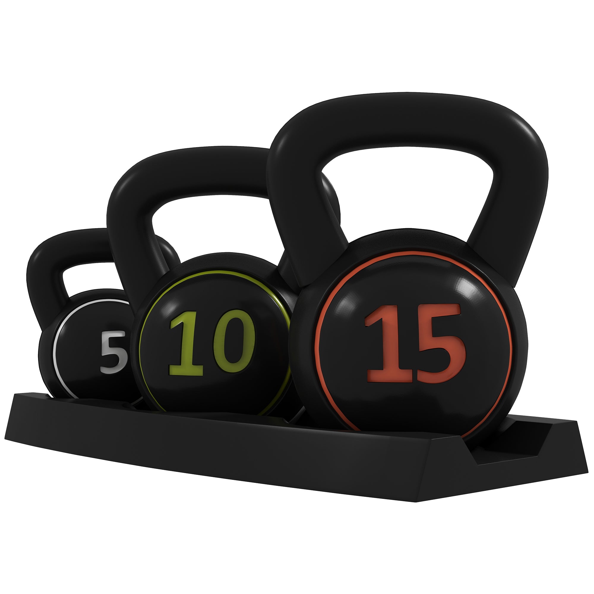 SPORTNOW Kettlebell Set, 3 Kugelhanteln 2,2kg/4,5kg/6,8kg, Kunststoffhülle, Schwarz