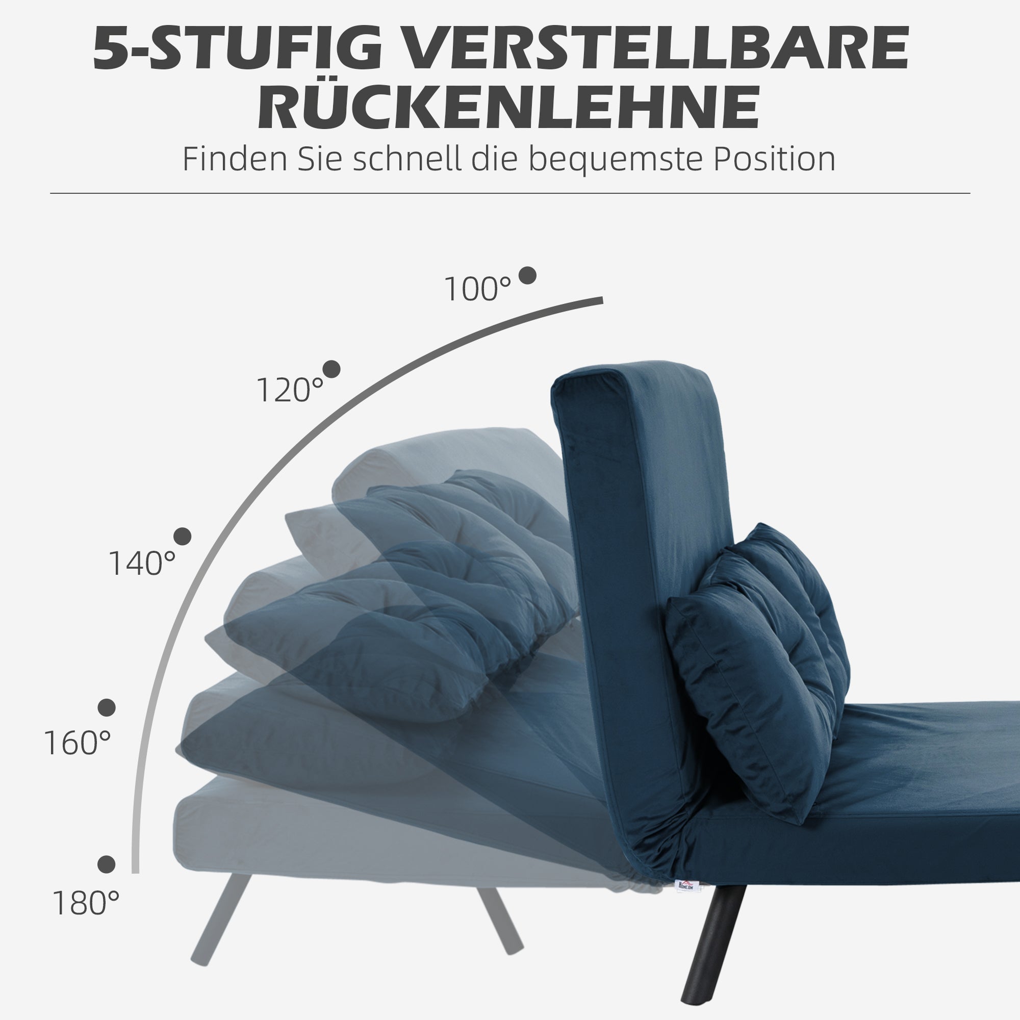 HOMCOM Schlafsofa 2er-Sofa Samtsofa, Schlaffunktion, inkl. 2 Kissen, Samtoptik, Natur + Blau