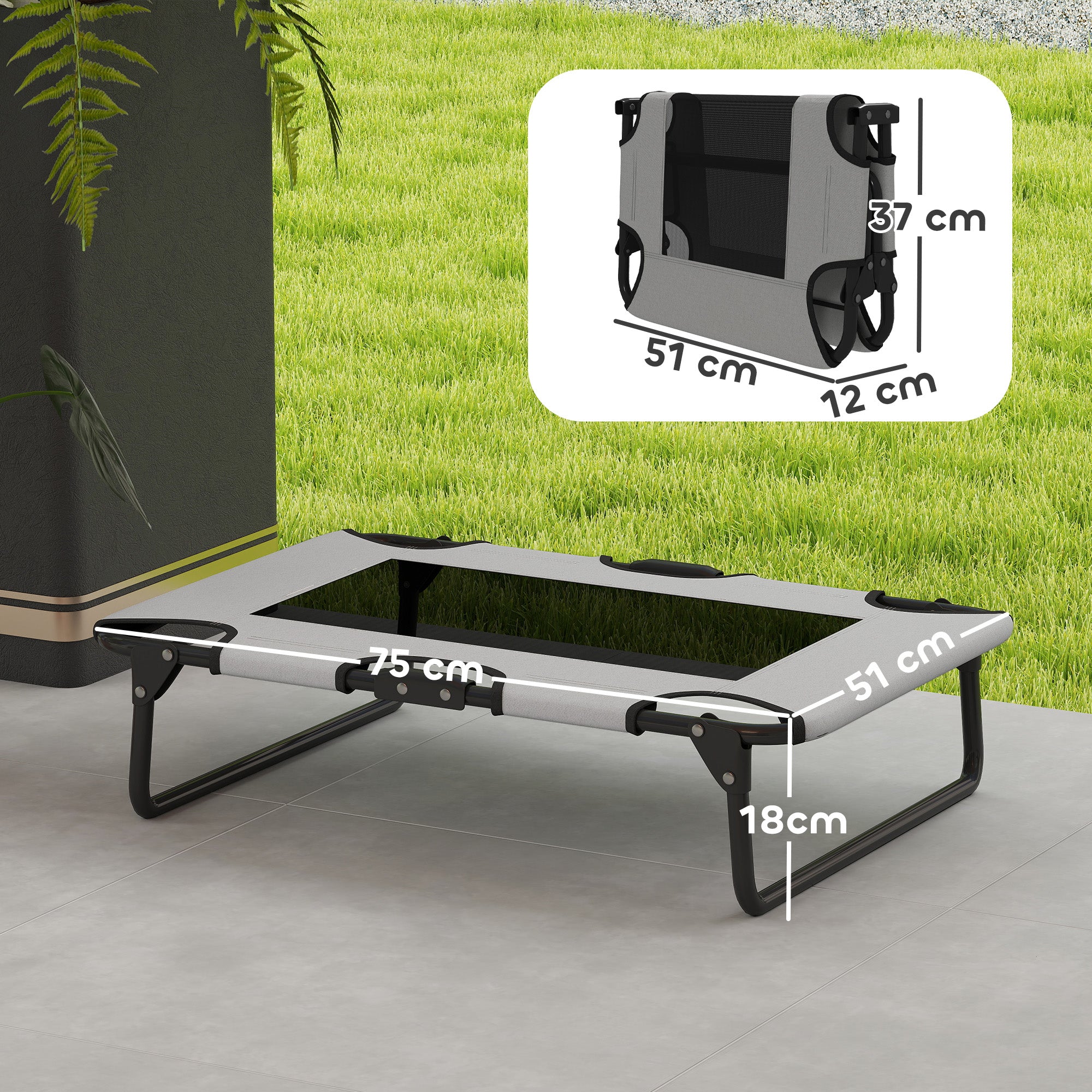 PawHut Erhöhtes Hundebett klappbar Haustierbett, Outdoor Hundeliege mit Netzdesign Hellgrau Oxford 75 x 51 x 18 cm