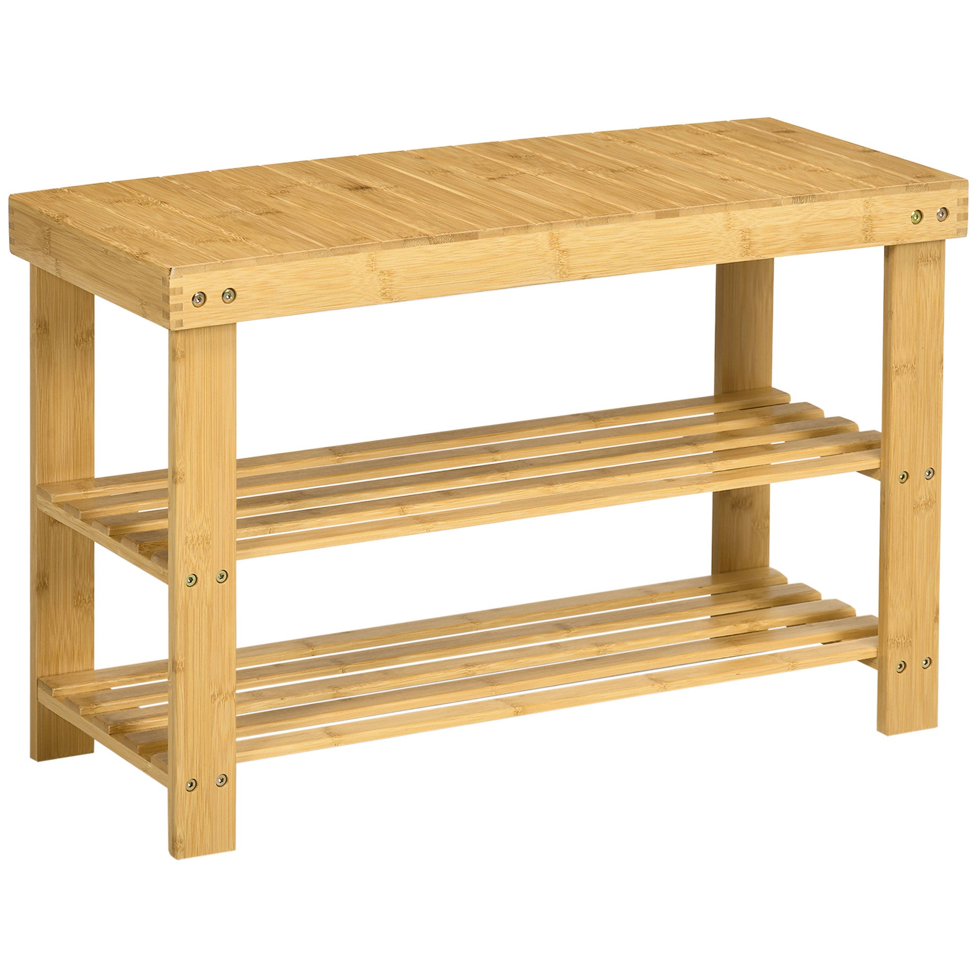 HOMCOM Schuhbank, 3 Etagen, Platz für 6-9 Paar Schuhe, bis 130 kg, Bambus, 70 x 28 x 45cm