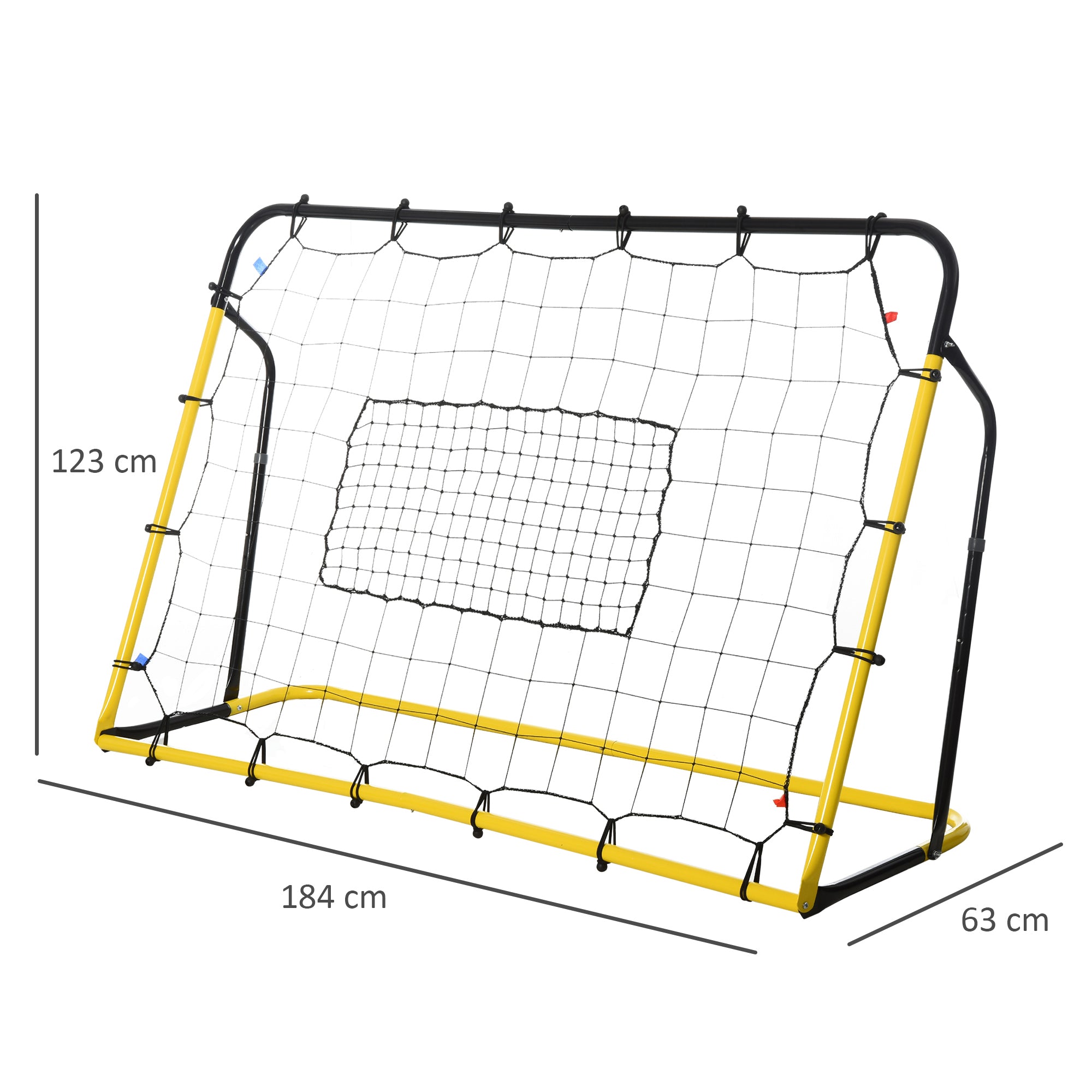 HOMCOM Kickback Fußball Rebounder Tor Rückprallwand Netz für Fußball, Basketball und Baseball, Stahl+PE, Gelb+Schwarz, 184 x 63 x 123 cm