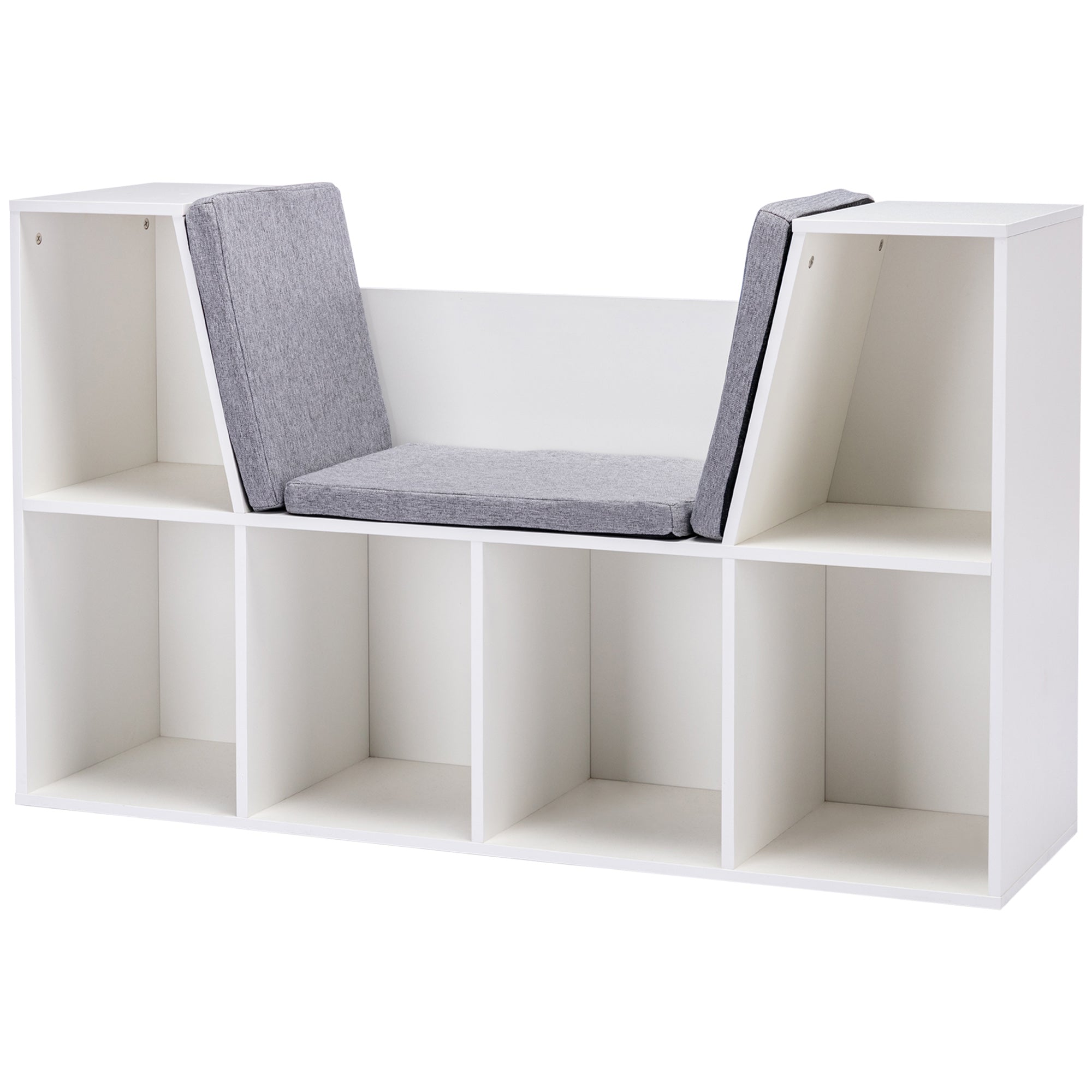HOMCOM 2-in-1 Kinderregal Regal + Sitzbank inkl. Polster 103 cm × 30 cm × 62 cm Weiß + Grau