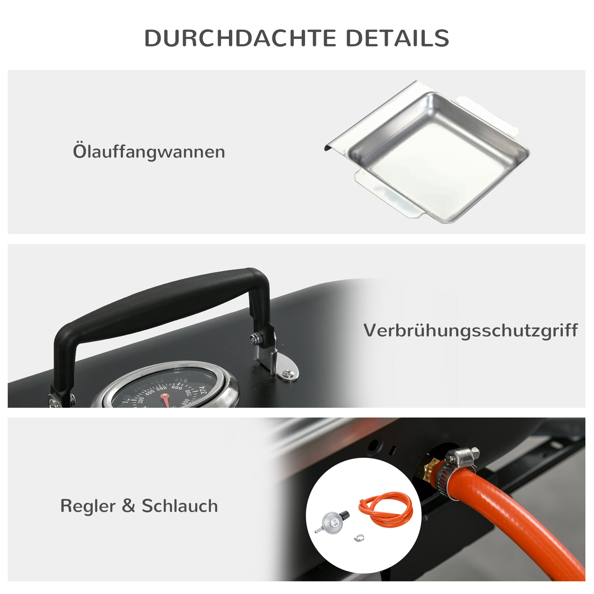 Outsunny Gasgrill 2,34 KW Klappbar BBQ Gartengrill inkl 2 Edelstahl-Brenner Druckminderer 66 x 34,5 x 37 cm Schwarz