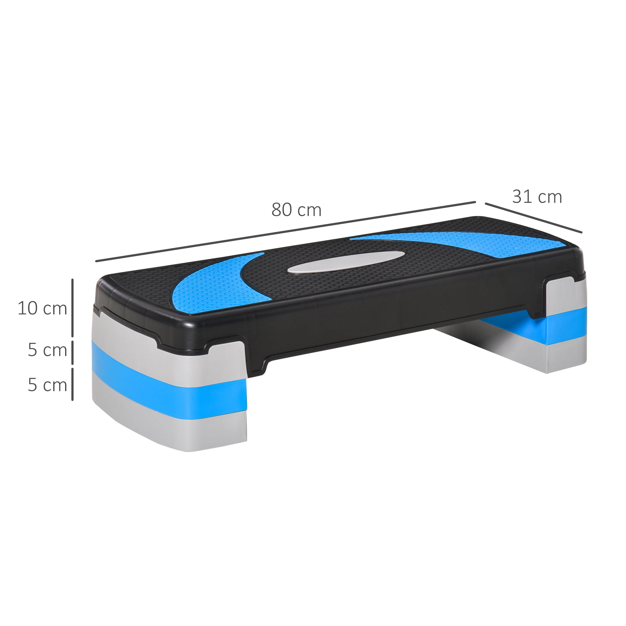 HOMCOM Aerobic-Stepper 3-stufig höhenverstellbar 80 x 31 x 20 cm Schwarz+Hellblau+Grau