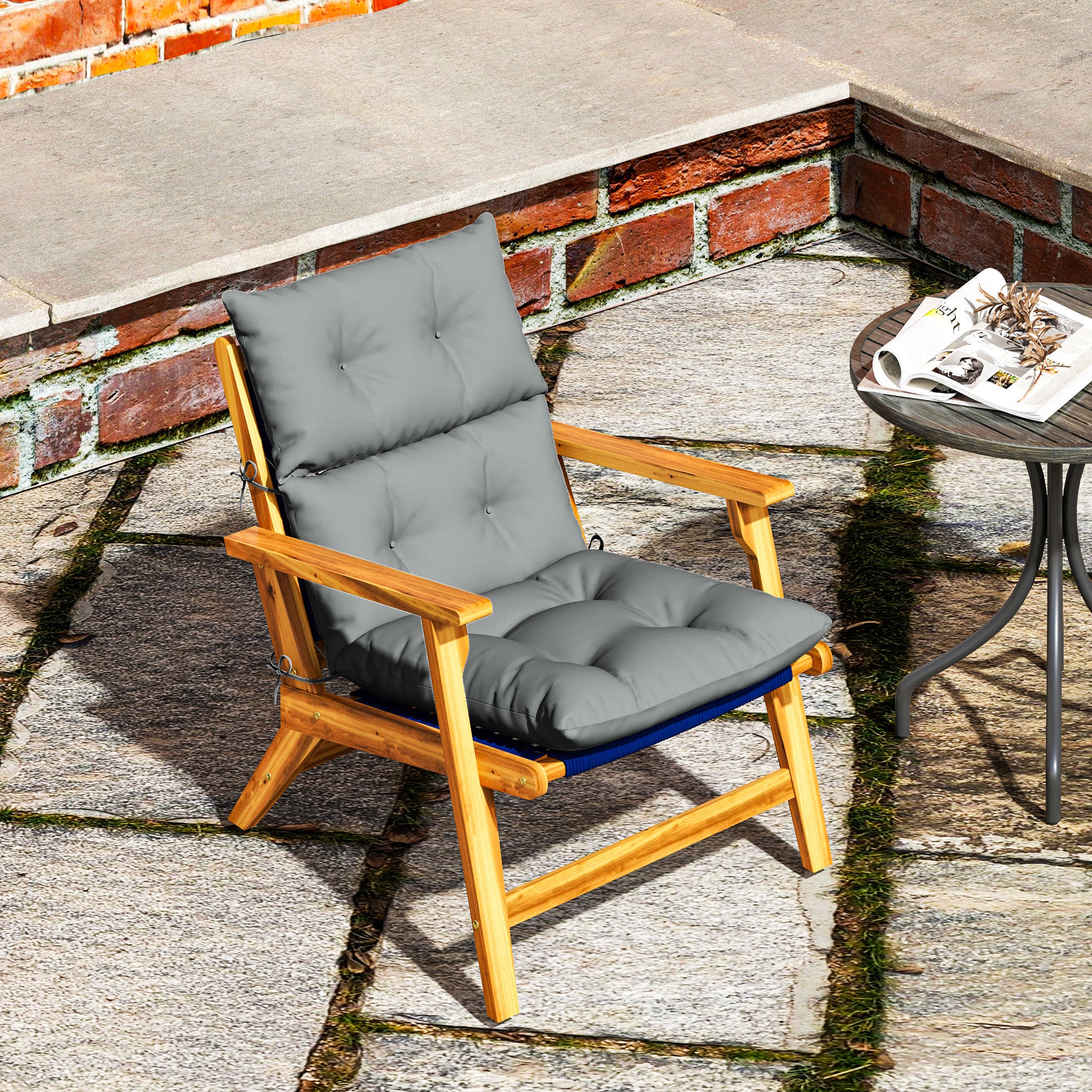 Outsunny Sitzkissen, Dickes Polsterkissen für Sitzmöbel, mit Rückenlehne, Schaukelstuhlkissen, für drinnen und draußen, Hellgrau