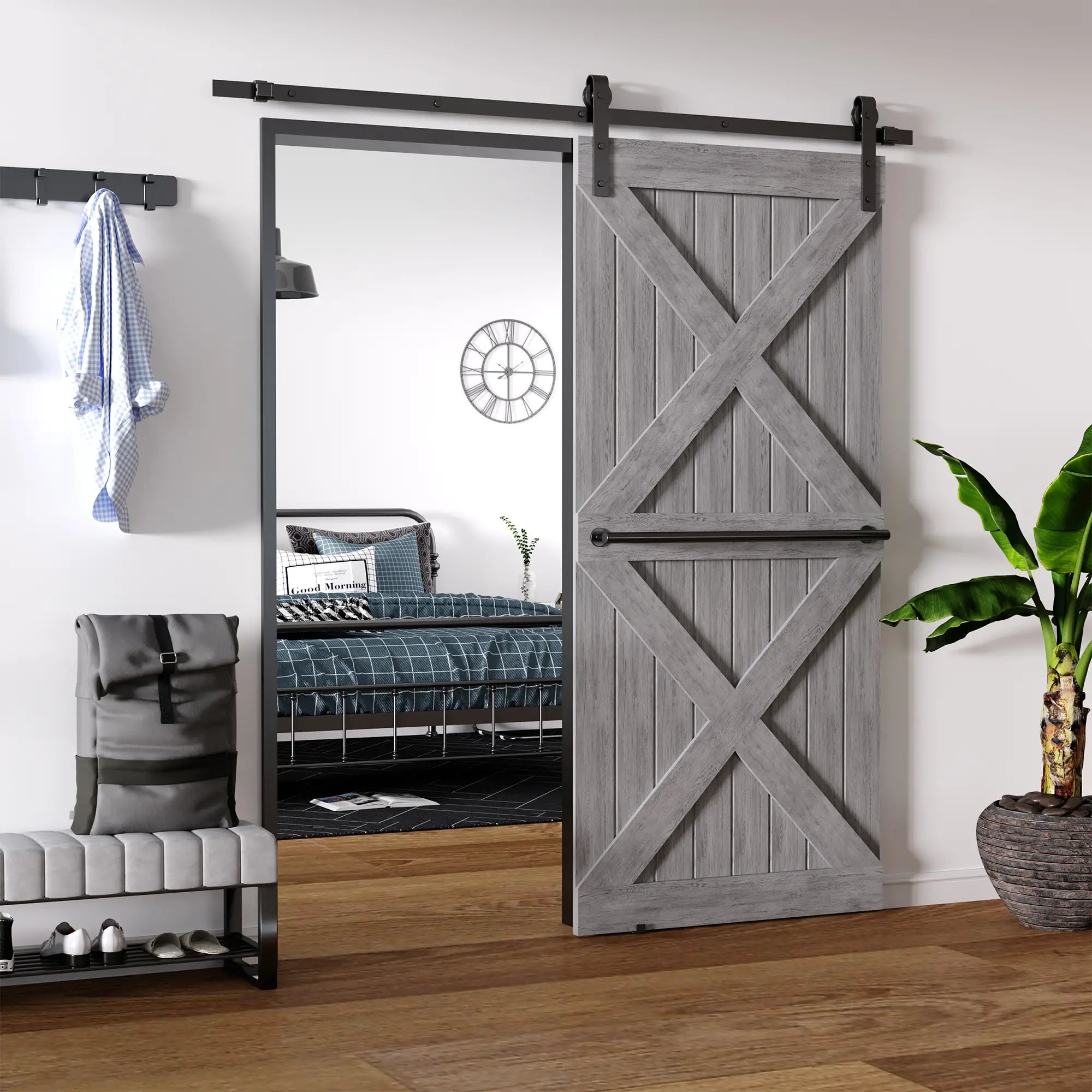 HOMCOM Schiebetüren-Beschlagsatz, paltzsparend, leise, universell einsetzbar, 200 cm x 40 cm x 0,6 cm, Schwarz