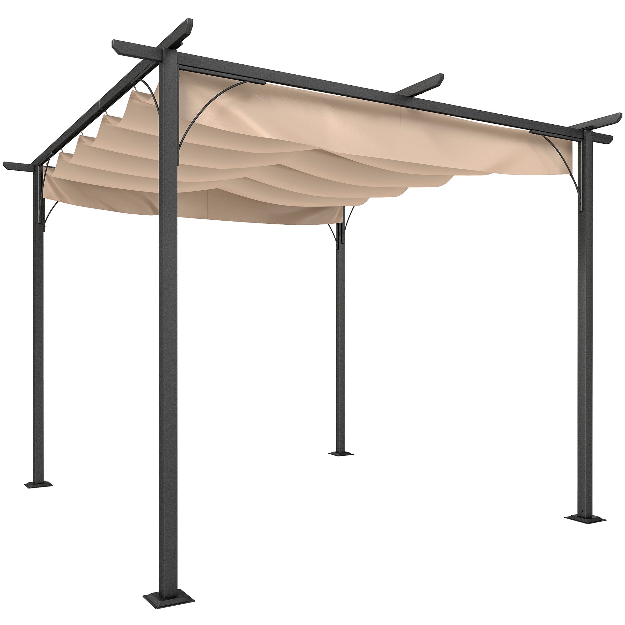 Outsunny Pergola Wasserdichter Pavillon 3 x 3 m Terrassenüberdachung mit Schiebedach, UV-Schutz für Garten Beige