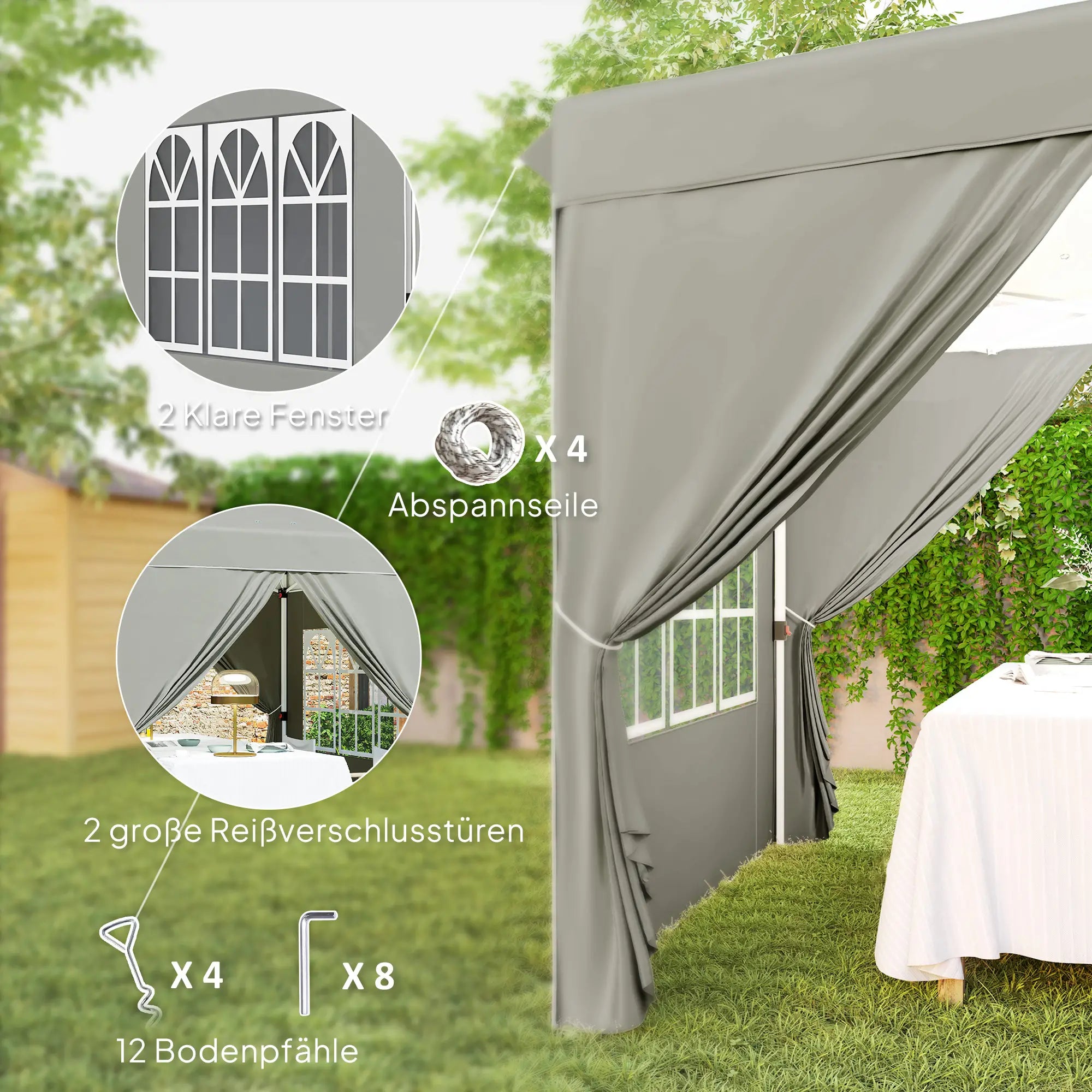 Outsunny Faltpavillon 2,5×2,5?m mit UV-Schutz & Seitenteilen