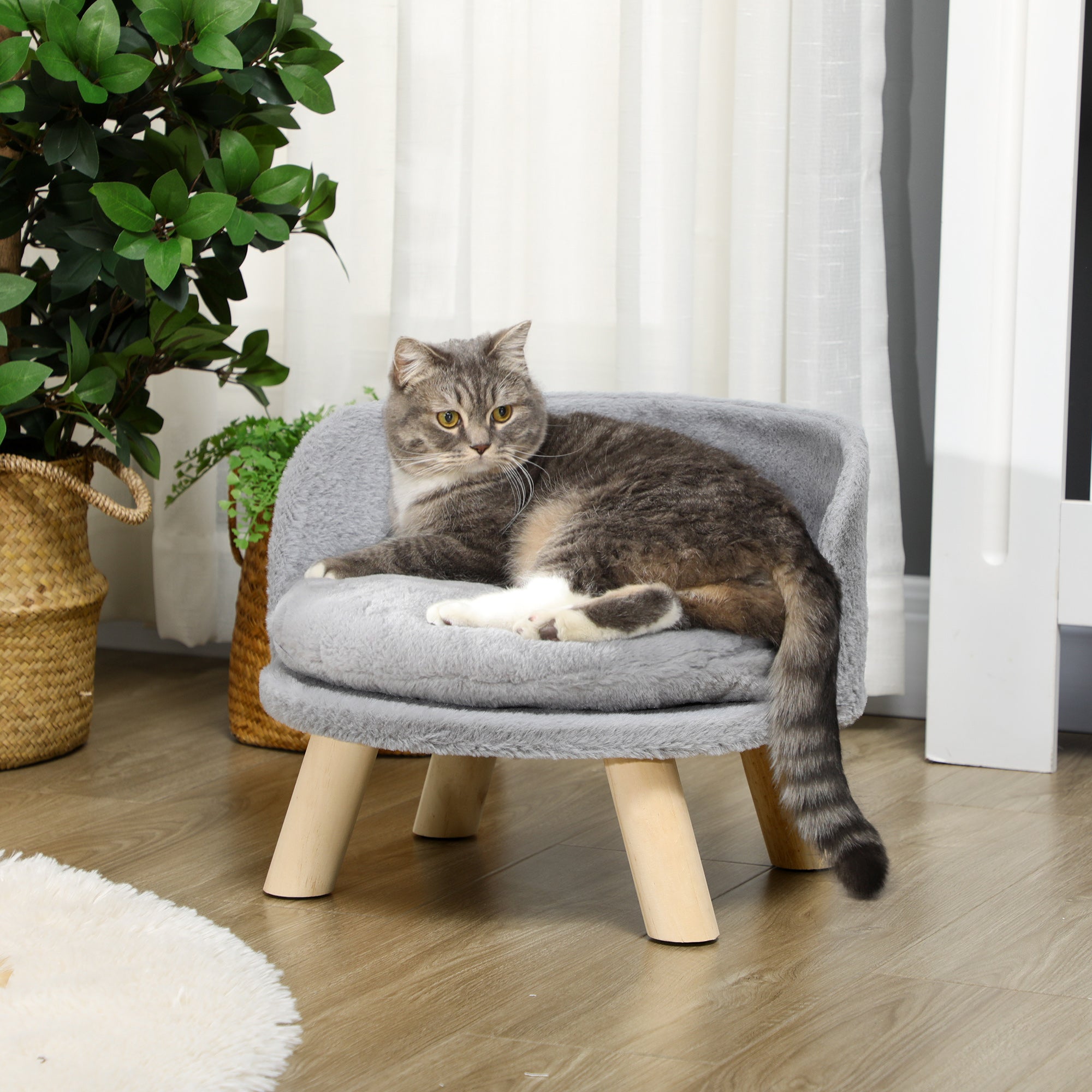 PawHut Haustierbett 40,5 × 40,5 × 33 cm – Grau mit Kissen & Holzfüßen