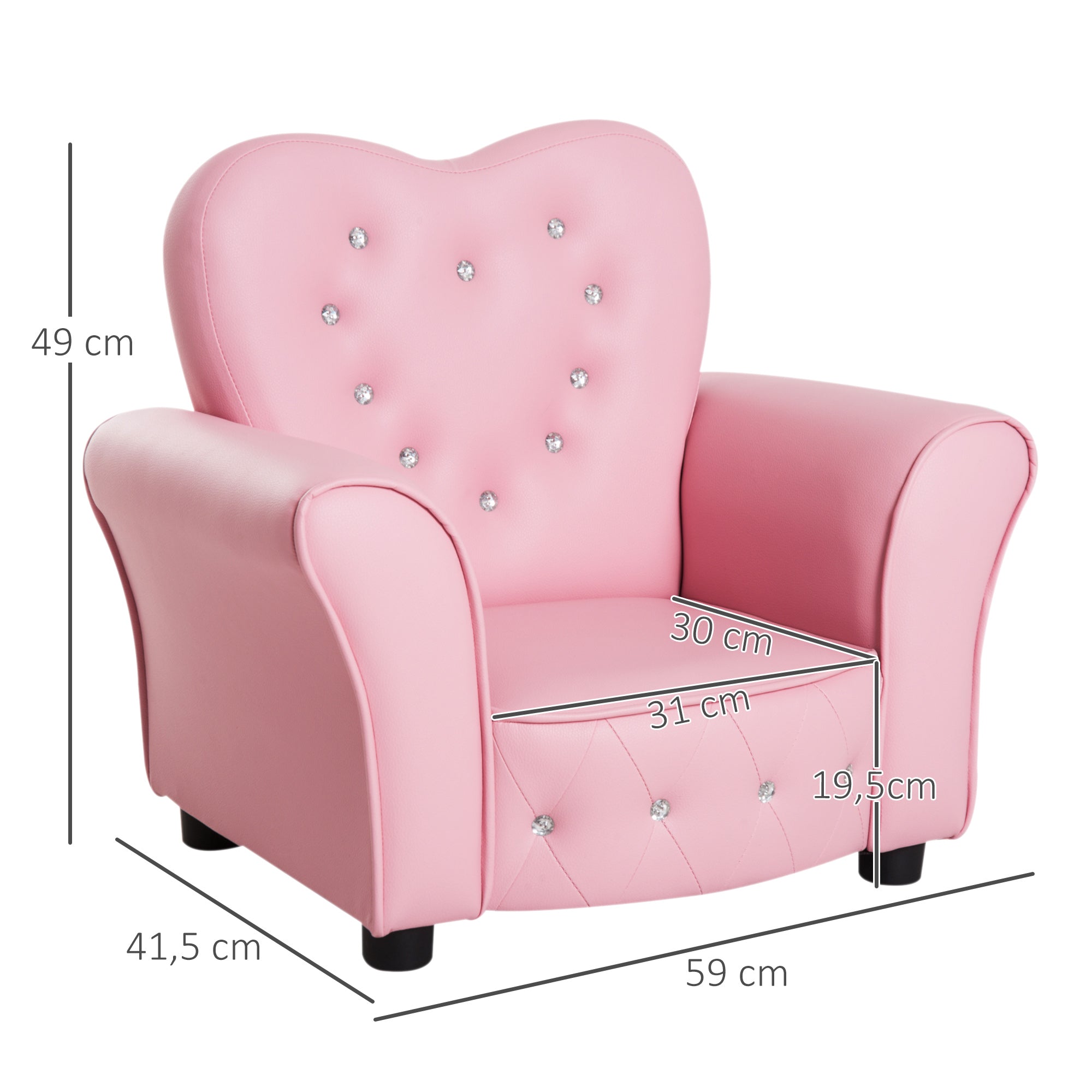HOMCOM Kindersofa Kindersessel Prinzessin Minisofa Kinderzimmer Sofa herzförmig Rosa L59 x B41,5 x H49 cm