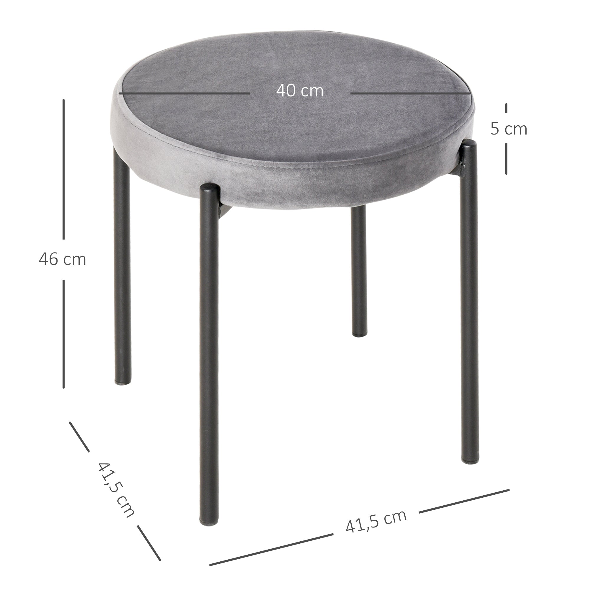 HOMCOM 4er-Set Esszimmerhocker Stapelbar Esszimmerstühle Küchenstuhl mit gepolstertem Sitz, Samtoptik Sitzhocker Samt für Küche Esszimmer Metall Grau 41,5 x 41,5 x 46 cm