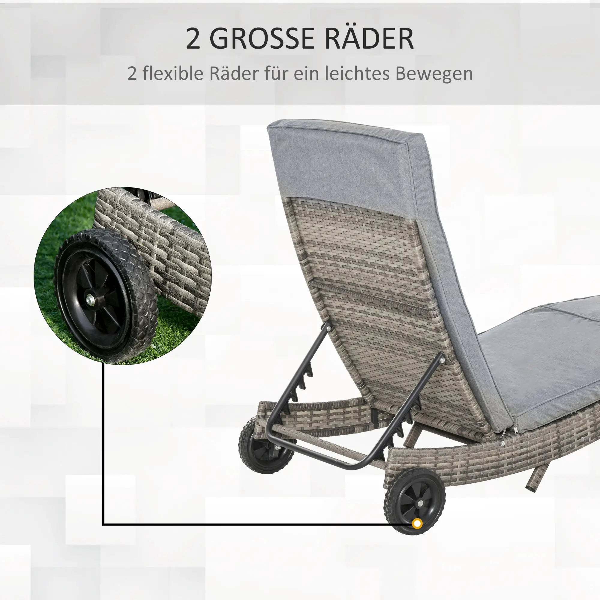 Outsunny Sonnenliege Polyrattan verstellbar mit Rollen grau