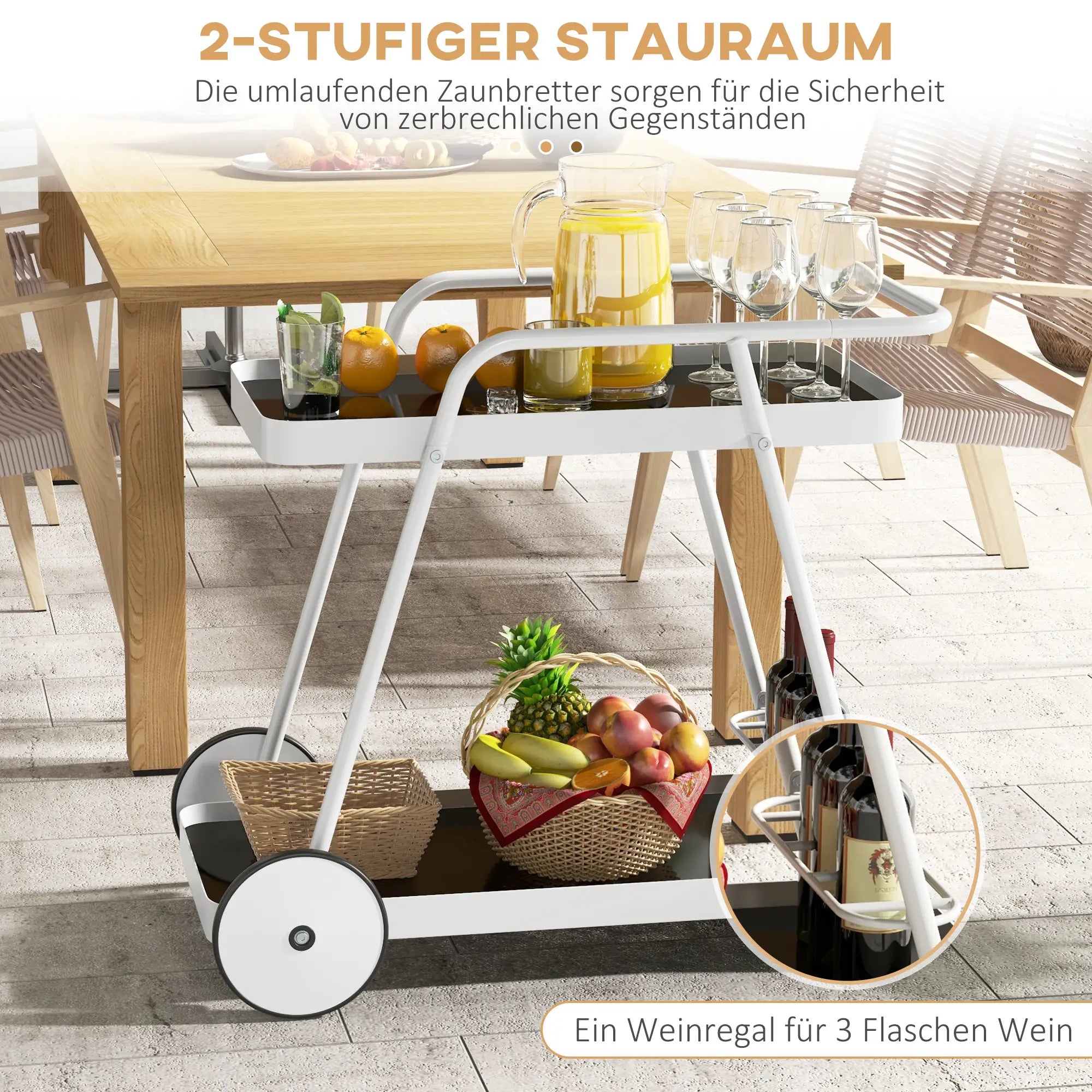 Outsunny Outdoor Servierwagen 2-stöckig mit Weinregal mit Rollen