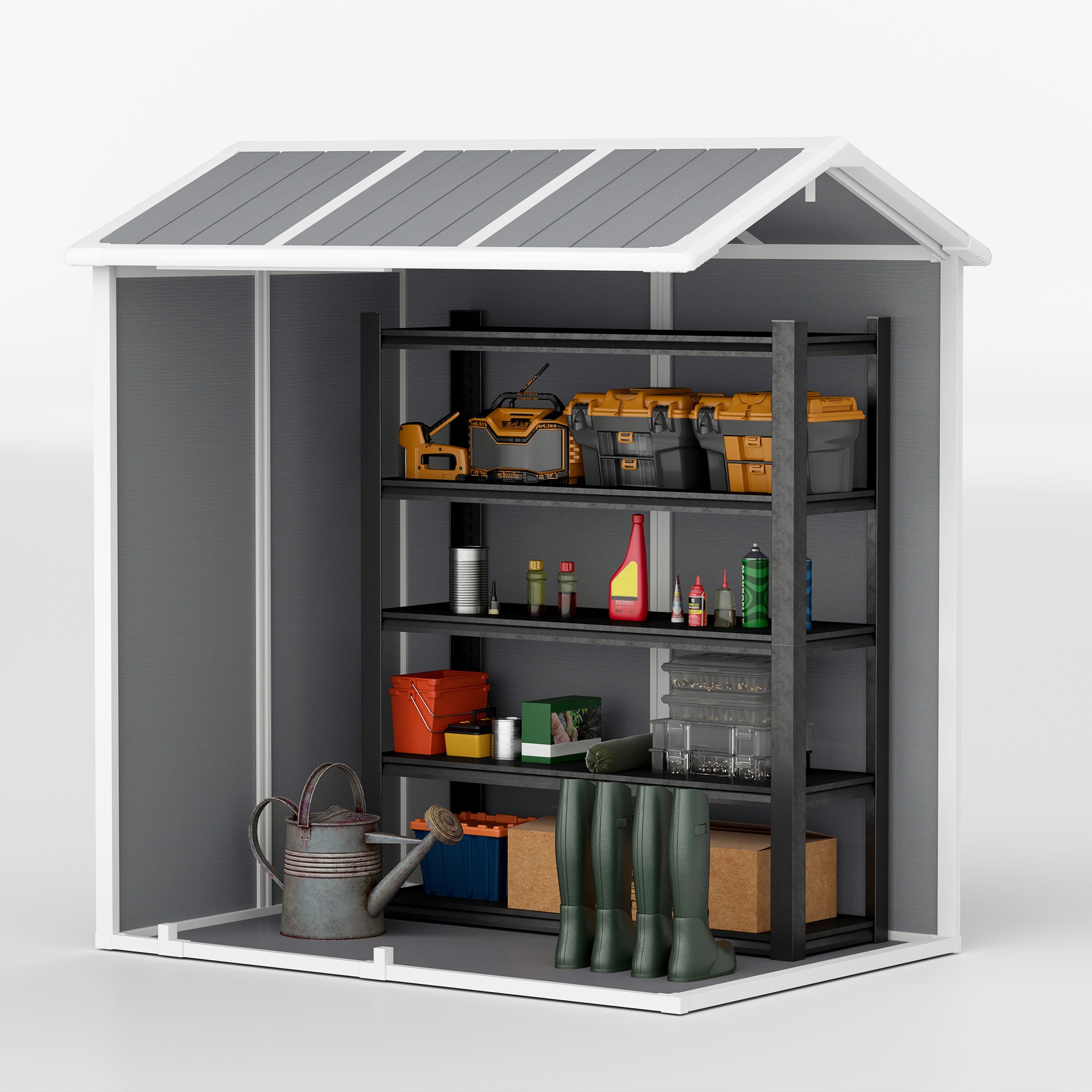 Outsunny Gartenhaus, Gartenschuppen mit Boden, Fenster, verschließbarer Tür, Kunststoff-Harz, wetterfest, Grau