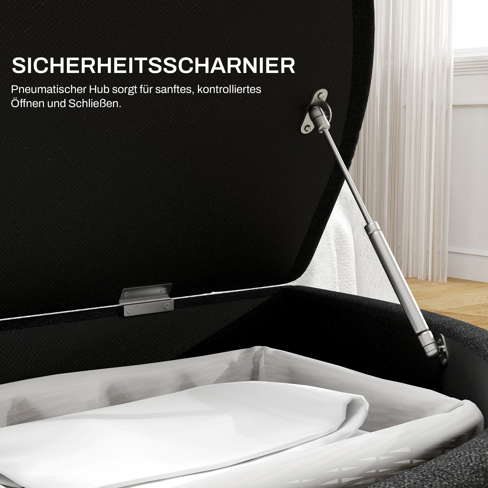 HOMCOM Hocker mit Stauraum, Sitztruhe, gepolstert, soft-close Deckel, Samtoptik, 120 x 46 x 42 cm, Dunkelgrau