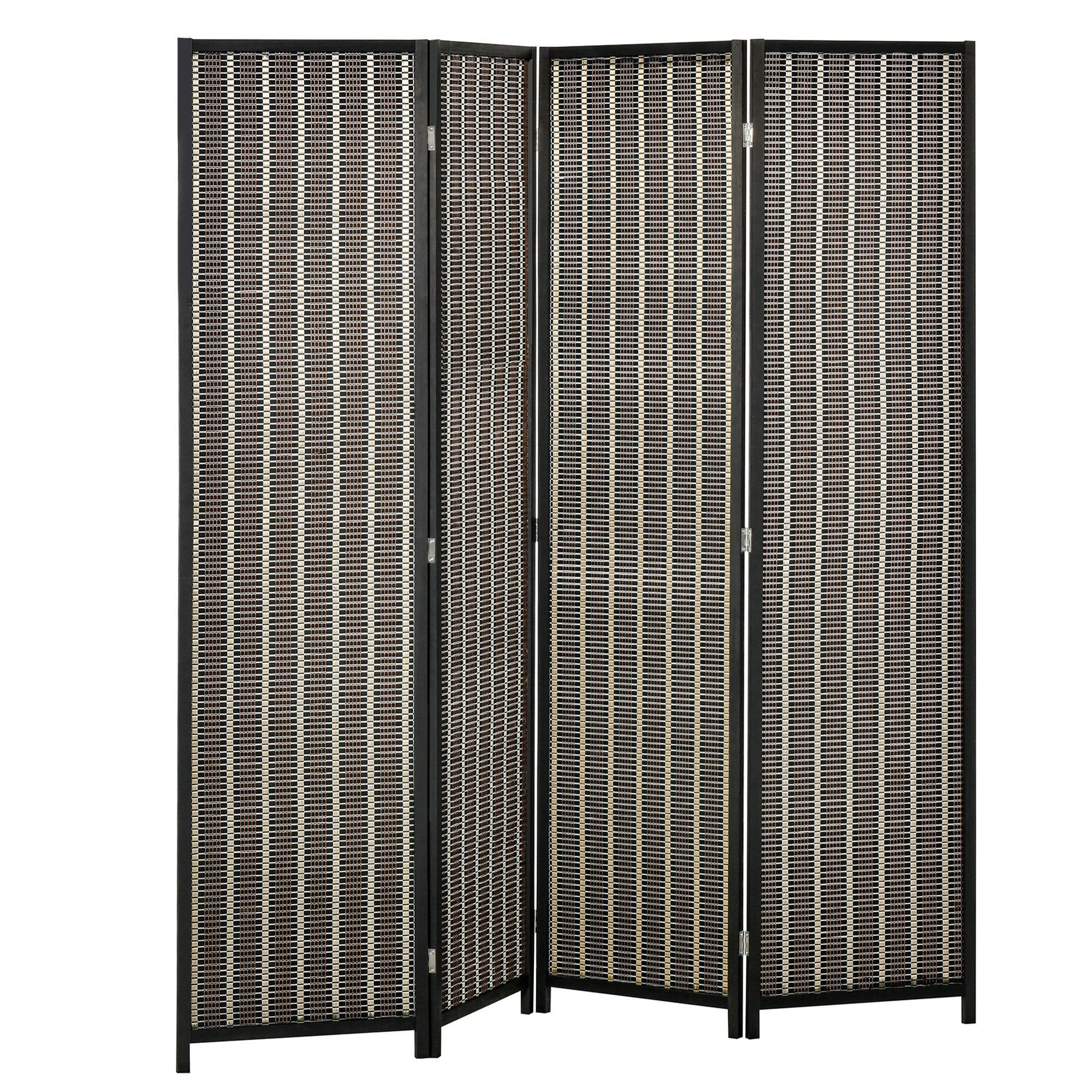 HOMCOM Raumteiler, faltbar, Kiefernholz/Bambus, 180 x 180 cm, Braun/Schwarz