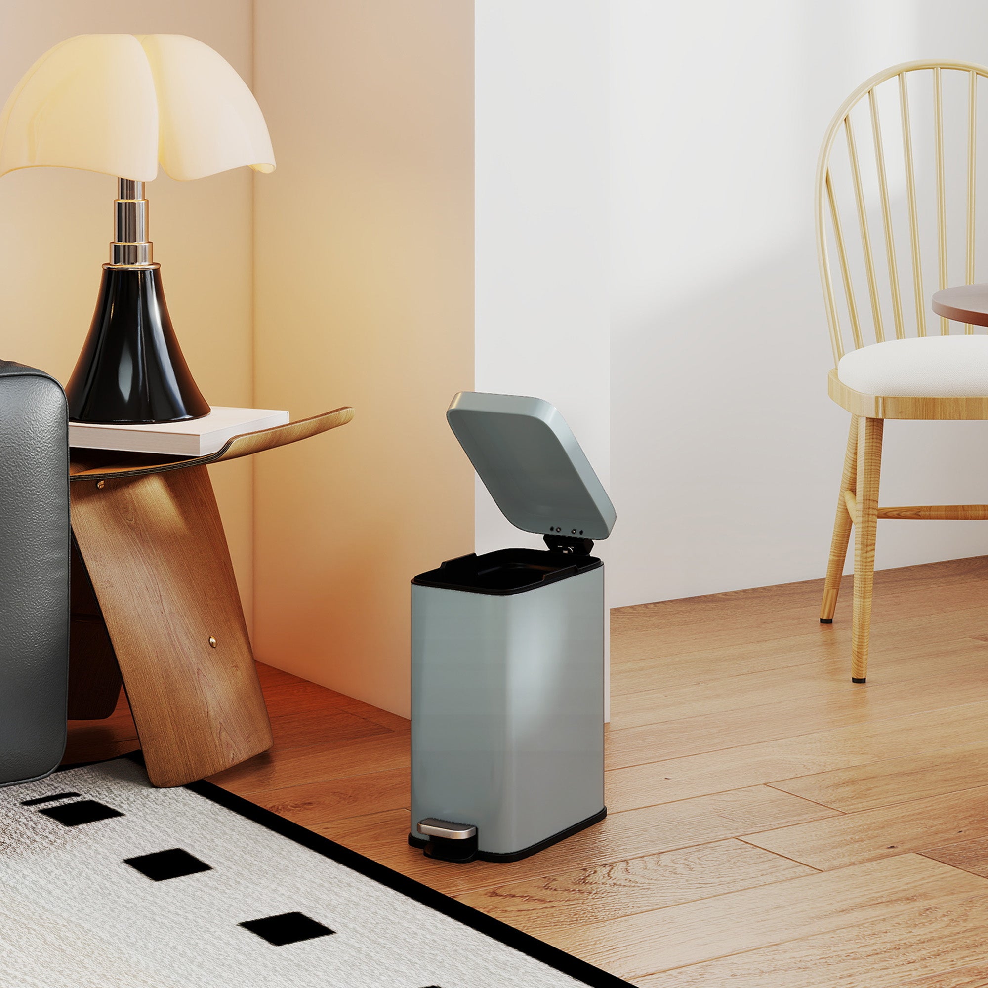 HOMCOM Mülleimer aus Metall, Abfalleimer, 5 L Fassungsvermögen, mit Fußpedal, mit Inneneimer, Grau