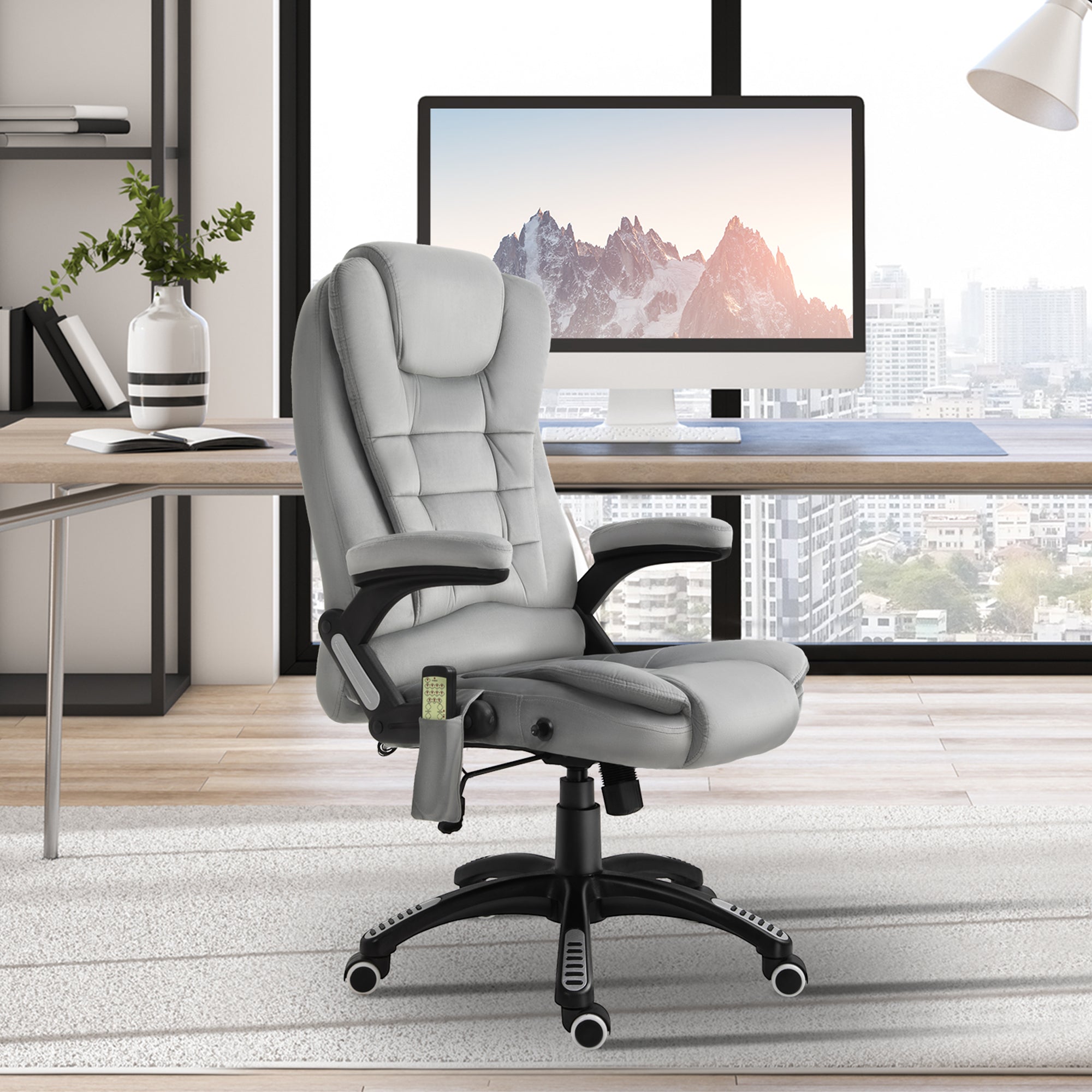 Vinsetto Bürostuhl mit Vibrationsmassage, Ergonomisch Schreibtischstuhl mit Heiz-, Liegefunktion, Höhenverstellbar Chefsessel mit Fernbedienung, Seitentasche, Samtoptik, Braun