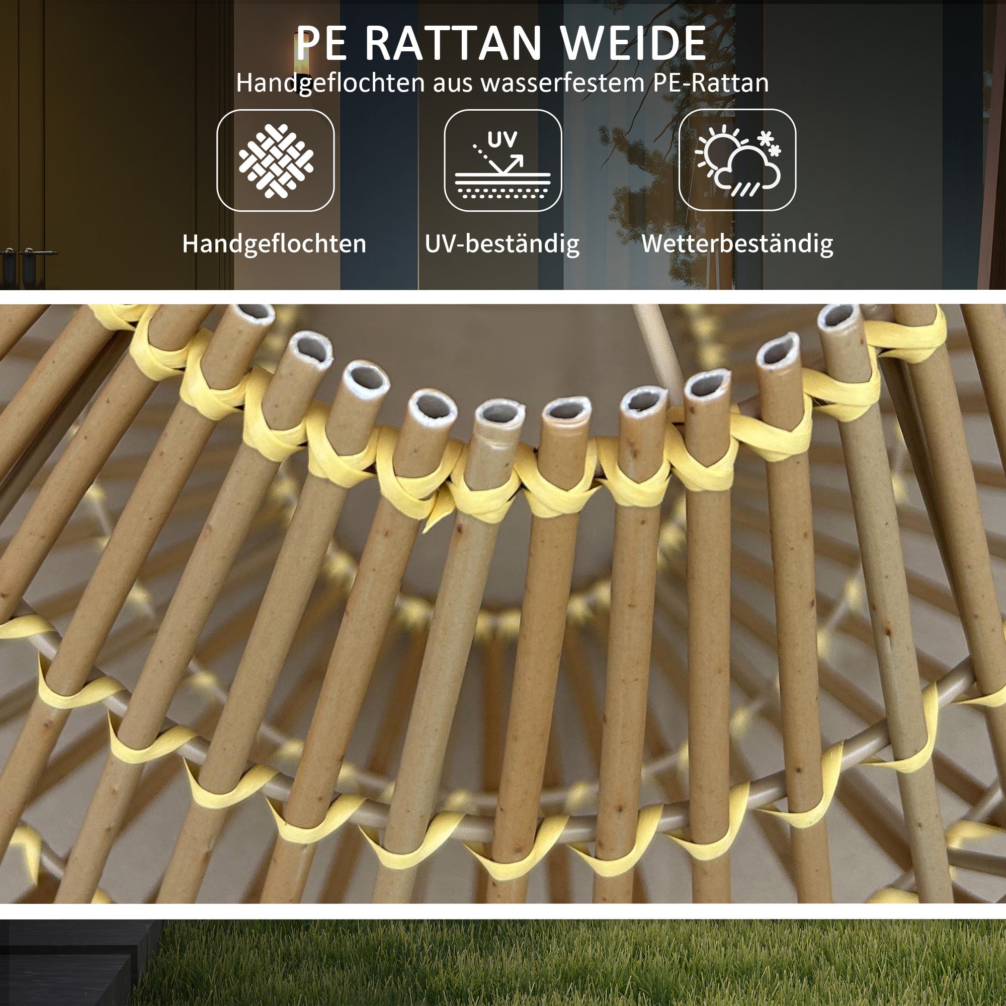 Outsunny Gartenleuchte Solarleuchte Garten-Solarleuchte, PE-Rattan, Boho-Design, 31 cm x 31 cm x 32 cm, Gelb