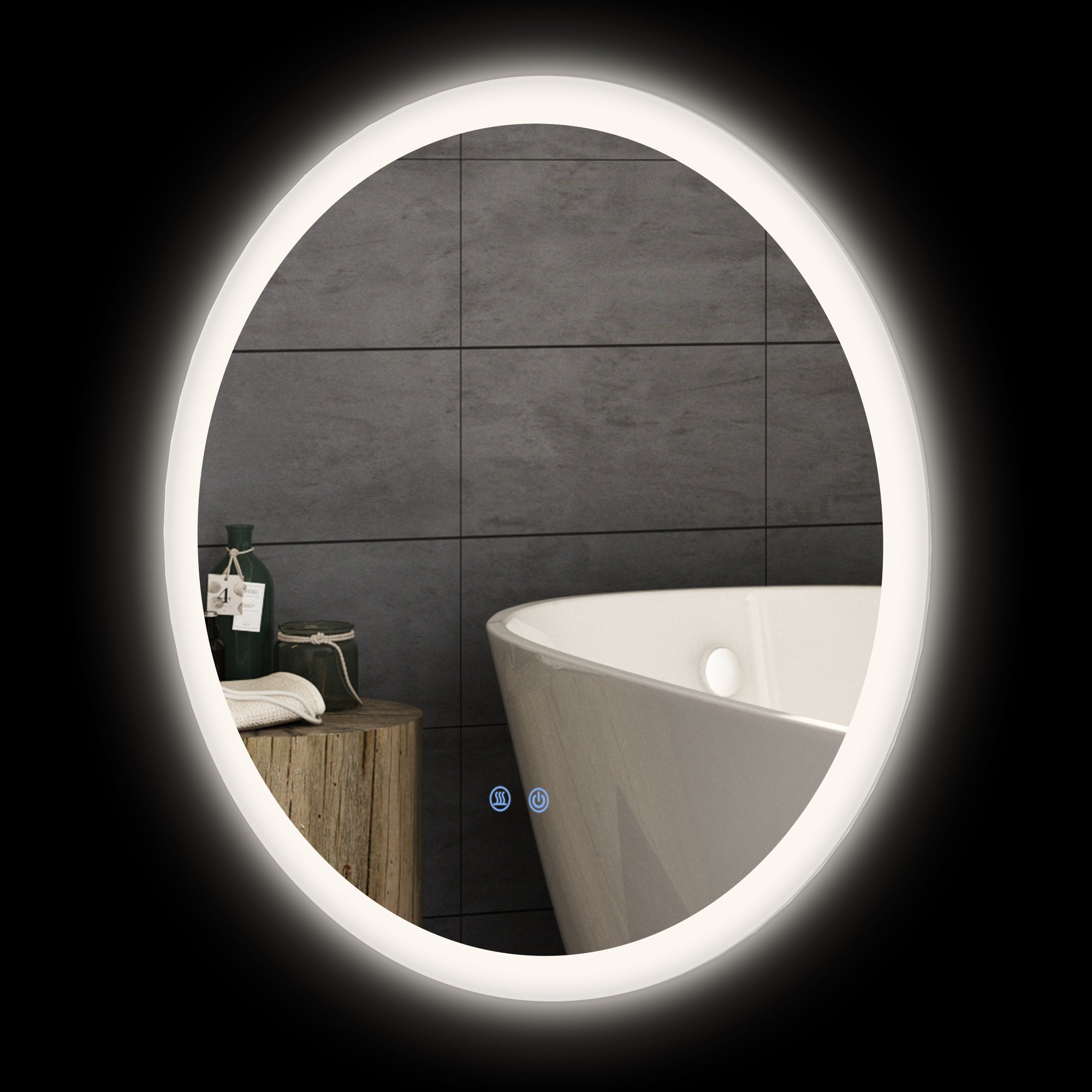 kleankin LED Badspiegel, einstellbare Helligkeit, Entnebelung, Touch, IP44, Metall/Glas, Ø60 cm, Weiß/Silber