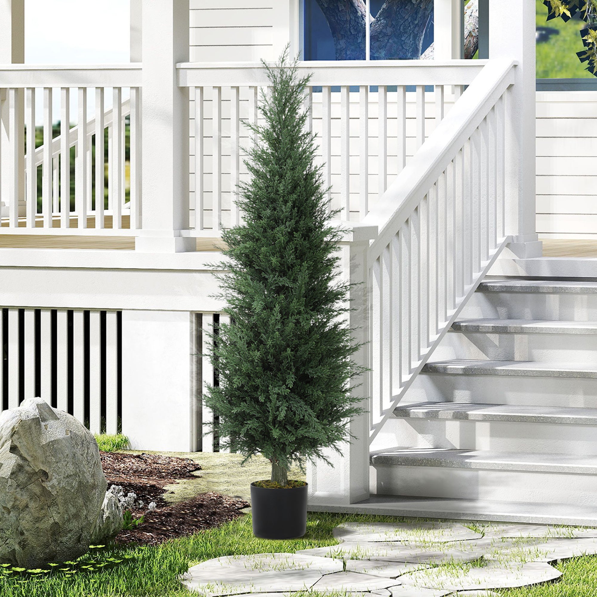 HOMCOM Zypressen-Kunstpflanze, 638 Kunststoff-Blätter, mit Topf, UV-beständig, Grün