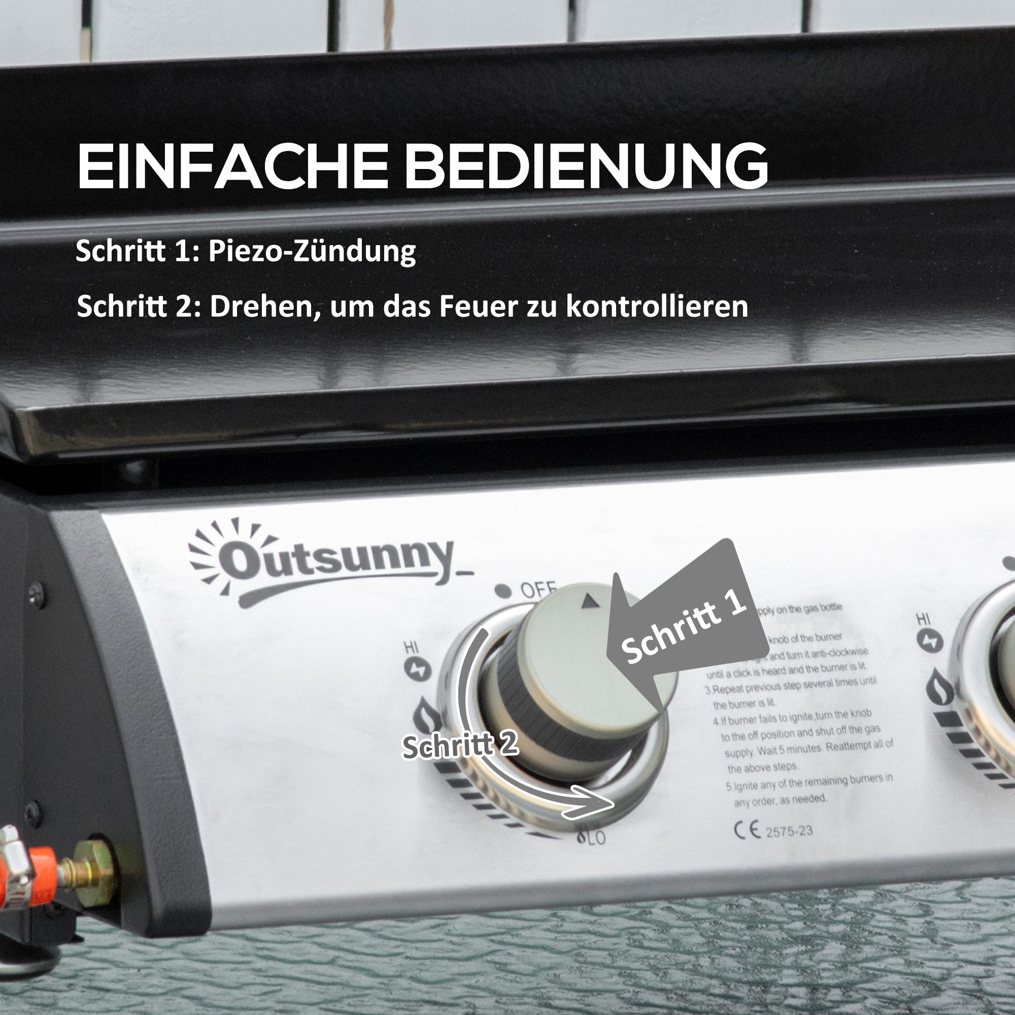 Outsunny Gasgrill mit 3 Brennern, Schlauch, Antihaft-Grillplatte, Edelstahl, Farbe: Silber, 63 x 48 x 21 cm