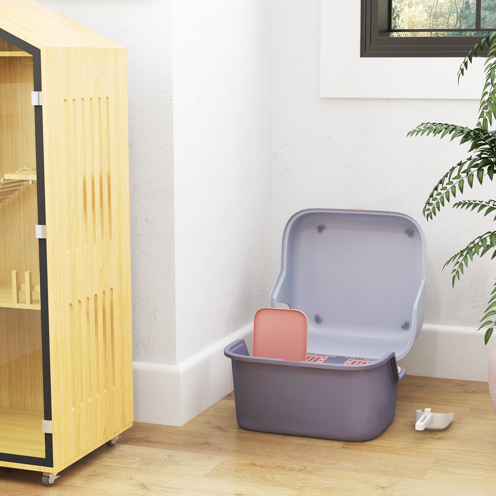 PawHut Katzentoilette, Katzenklo mit Deckel und Schaufel, leicht zu reinigen, verschließbar, Lila