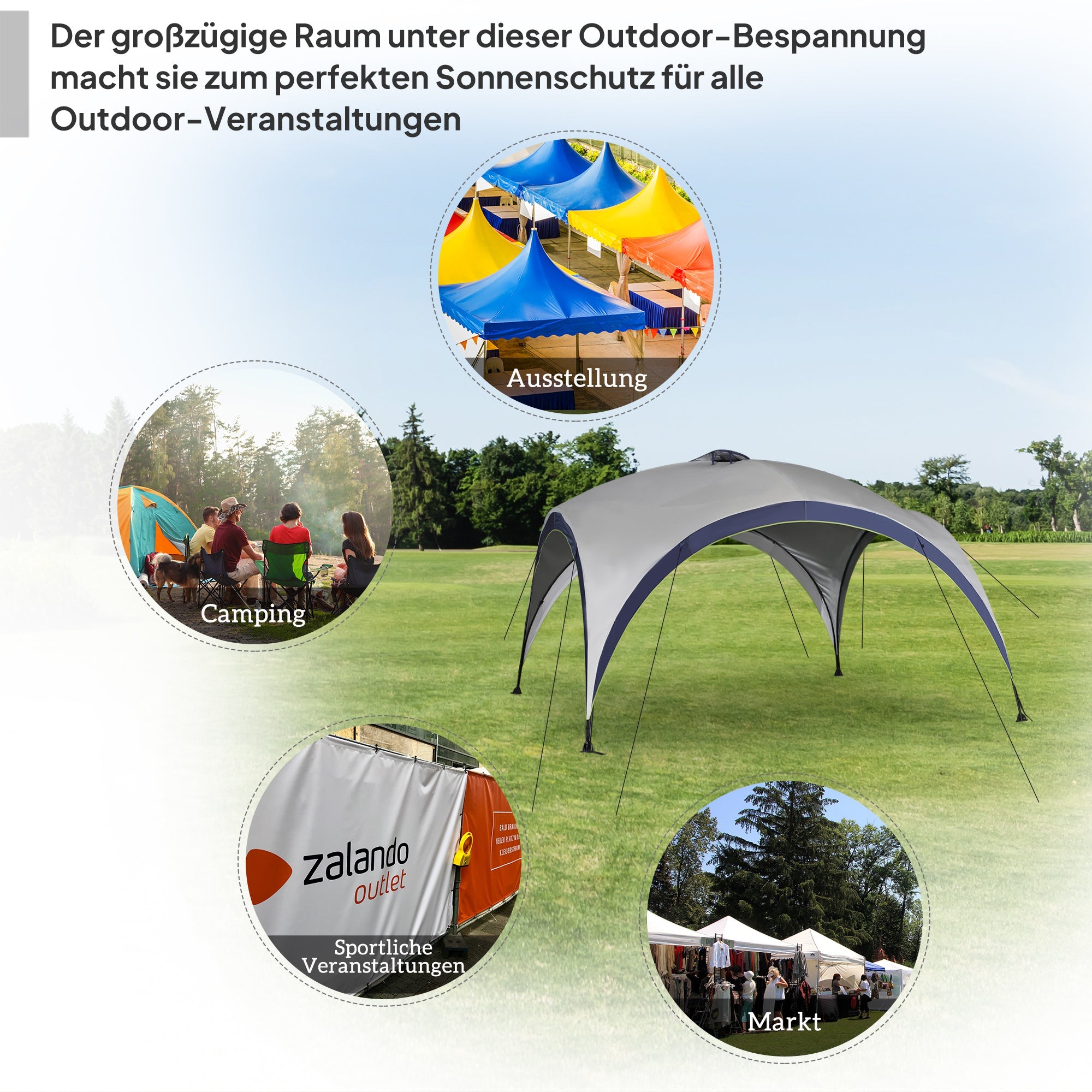 Outsunny Garten Pavillon Gartenzelt Festzelt Partyzelt Sonnenschutz wetterfest Metallstange + Polyester Cremeweiß + Blau 4 x 4 x 2,5 m