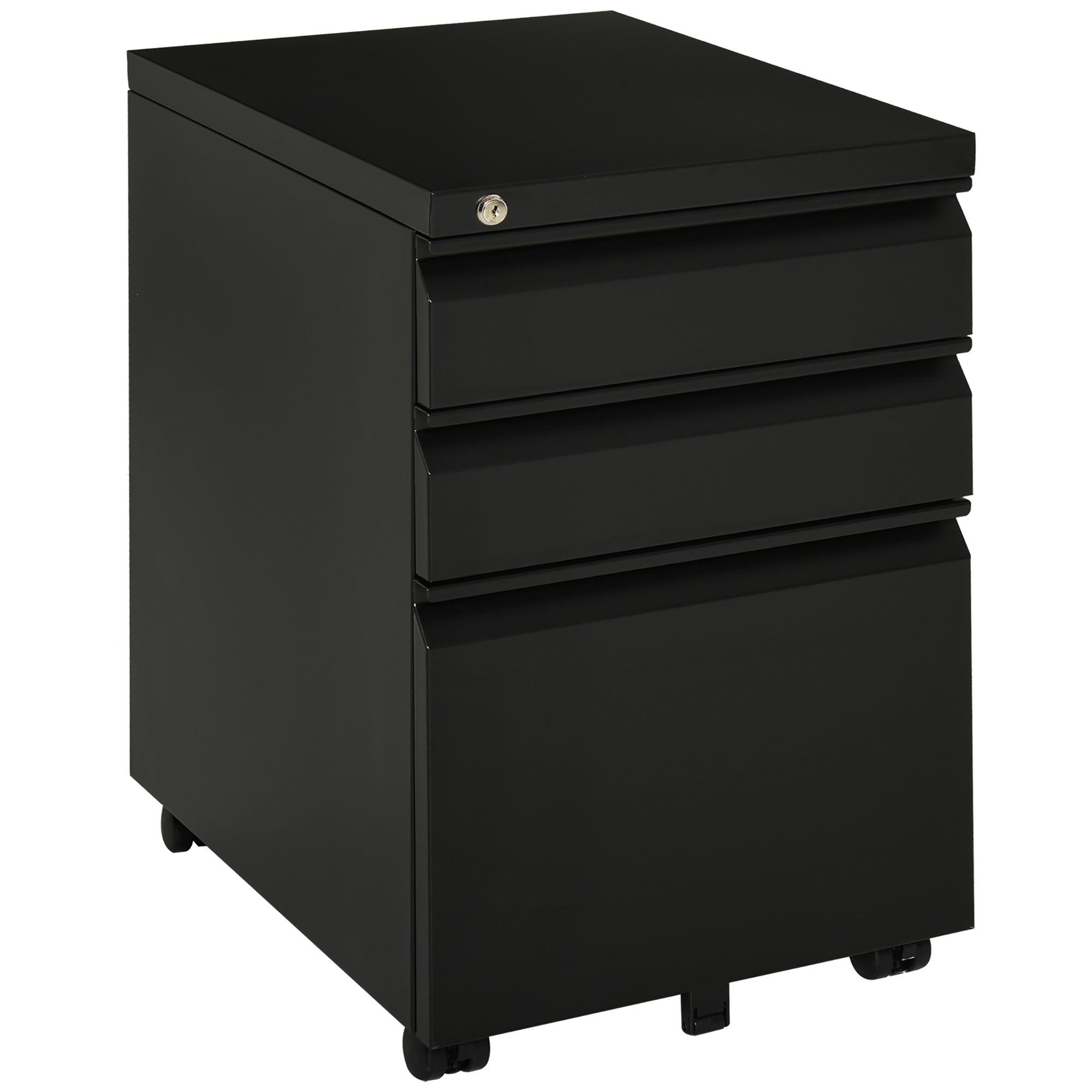 Vinsetto Rollcontainer, 3 Schubladen, 5 Räder, Hängeregister, abschließbar, Stahl, schwarz 39 x 48 x 60 cm