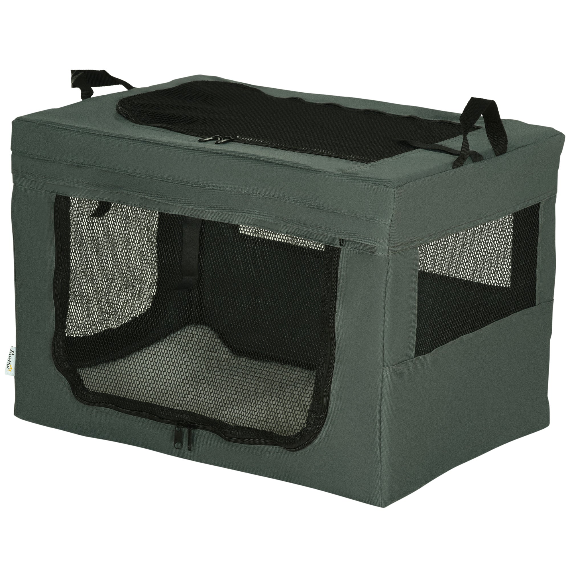 PawHut Transportbox, faltbar, 3 Eingänge, Innenkissen, für Hunde und Katzen bis 4 kg/40 cm, grau