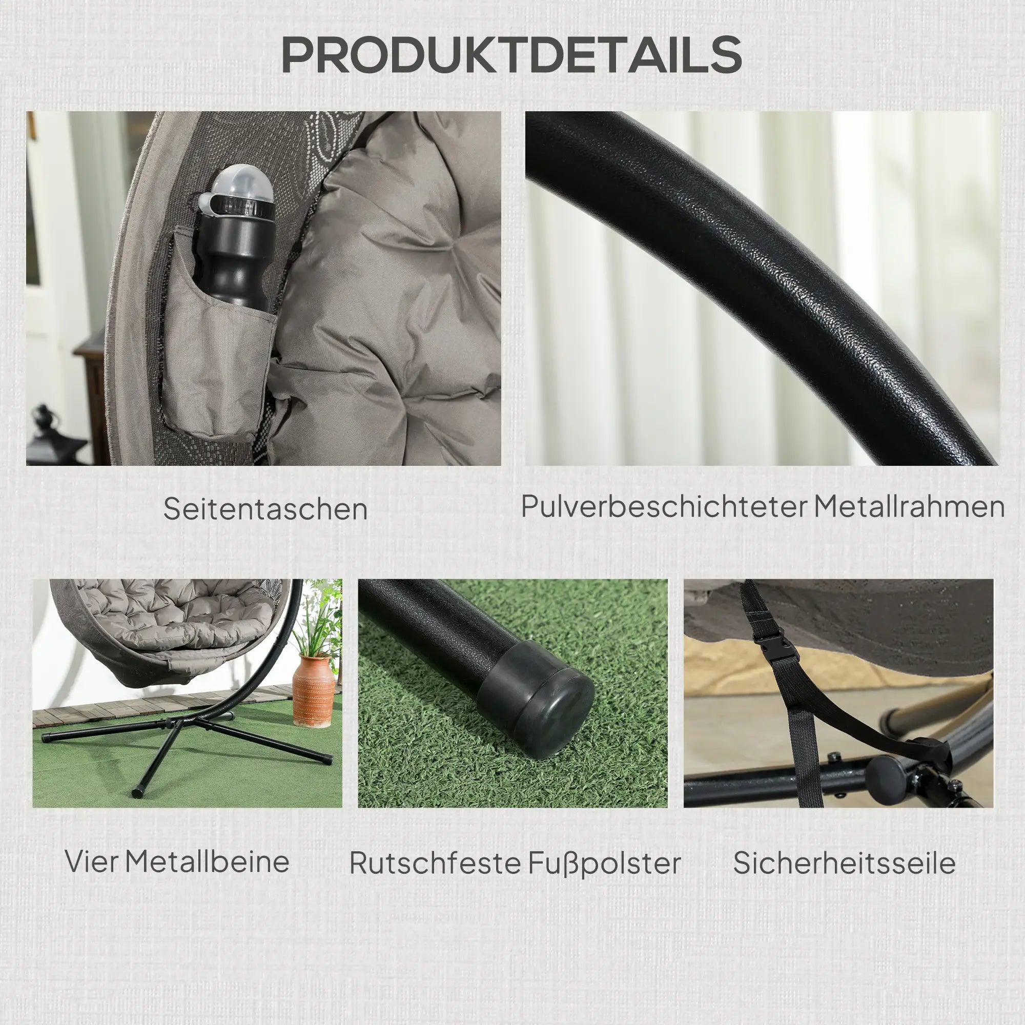 Outsunny Hängesessel Sand klappbar bis 120?kg