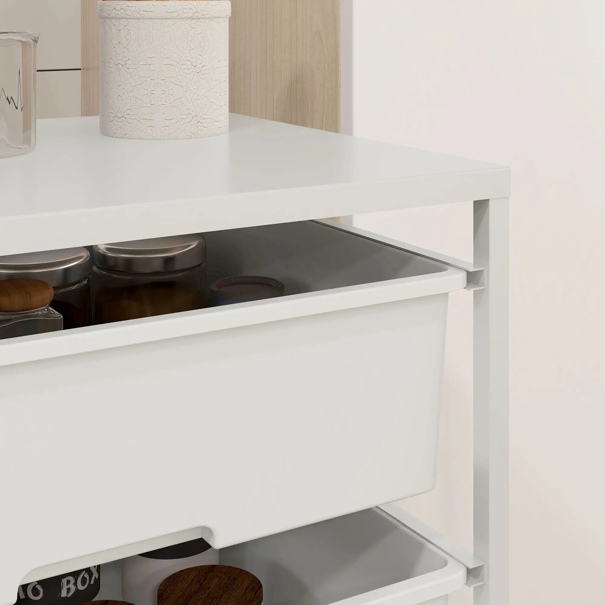 HOMCOM Servierwagen Beistellwagen mit Rollen 3 Körbe Weiß