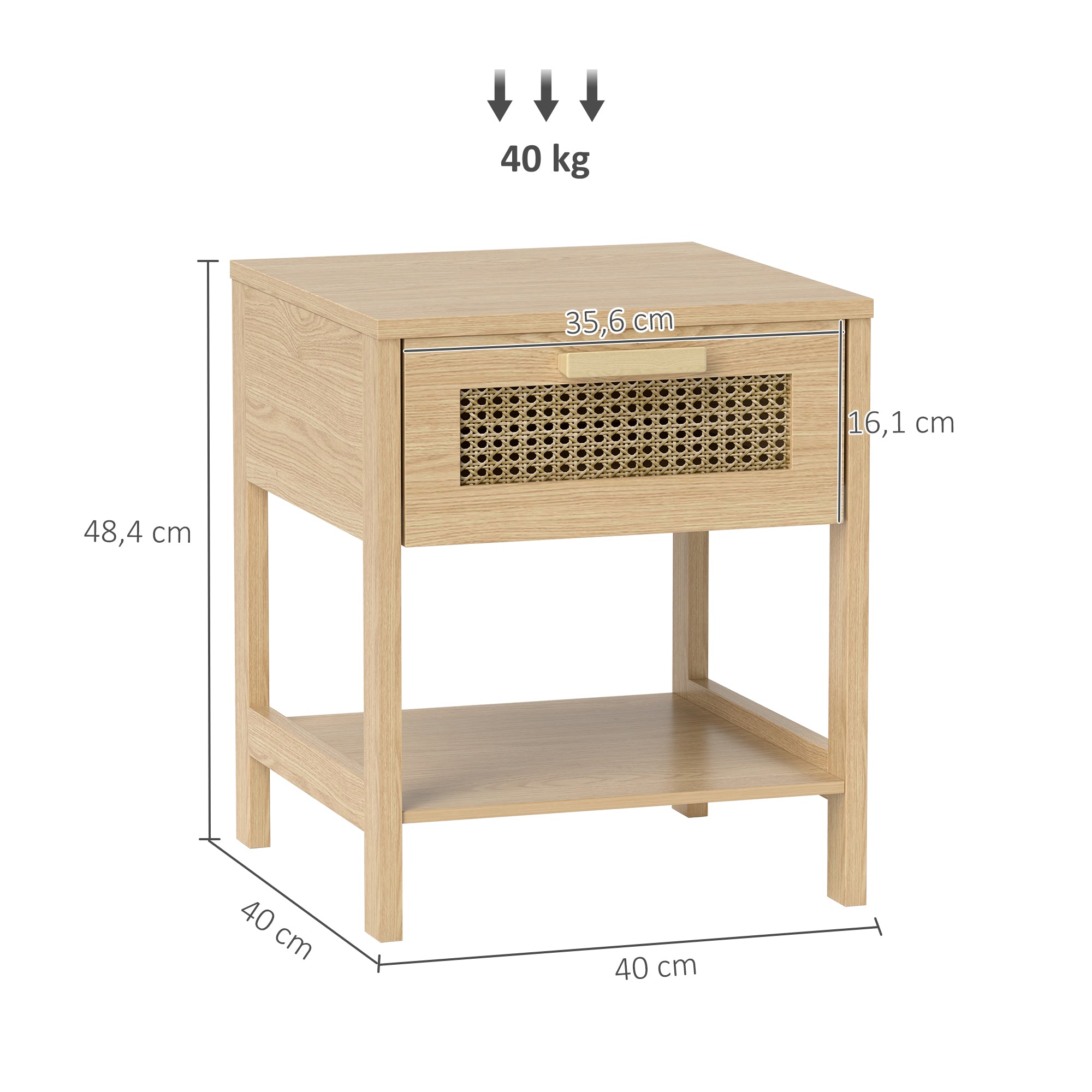 HOMCOM Nachttisch, Nachtschrank, Beistelltisch mit Schublade, MDF 40 x 40 x 48,4 cm