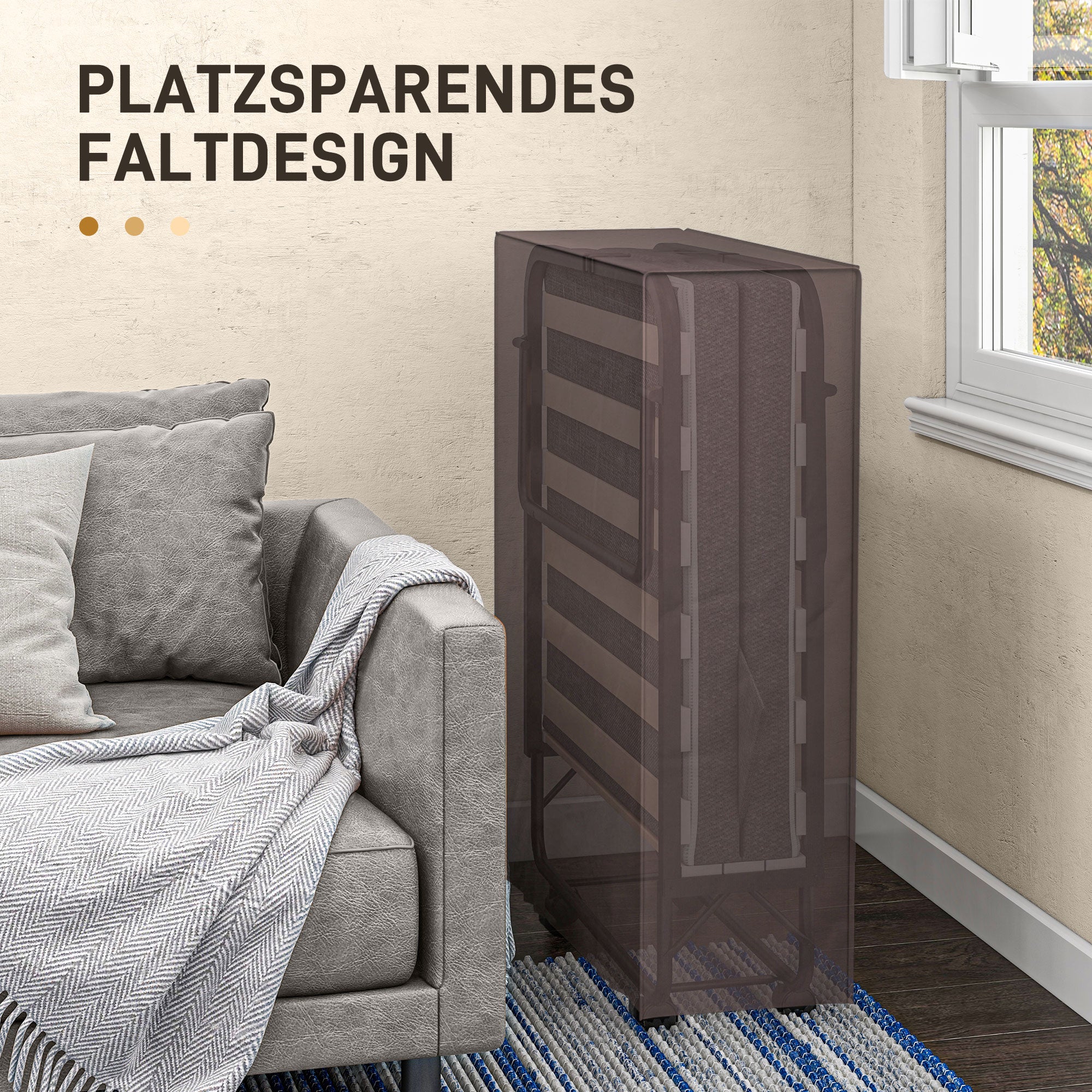 HOMCOM Klappbett, Matratze, 4 Rollen, Metallgestell, bis 150 kg, 190 x 80 x 42 cm, Dunkelgrau