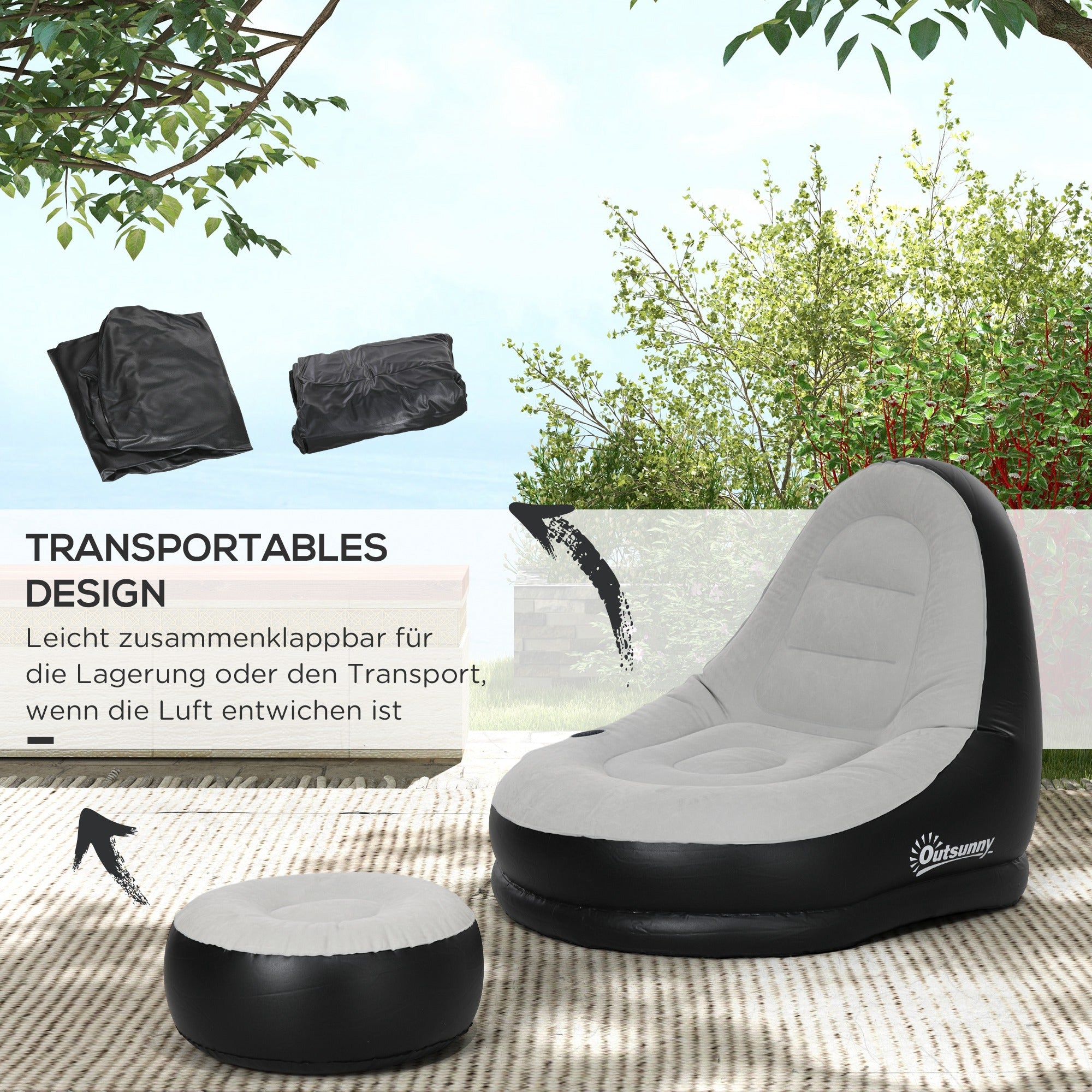 Outsunny Aufblasbarer Sessel Luftsessel Outdoor-Sessel, 125 x 100 x 87cm, Grau + Schwarz