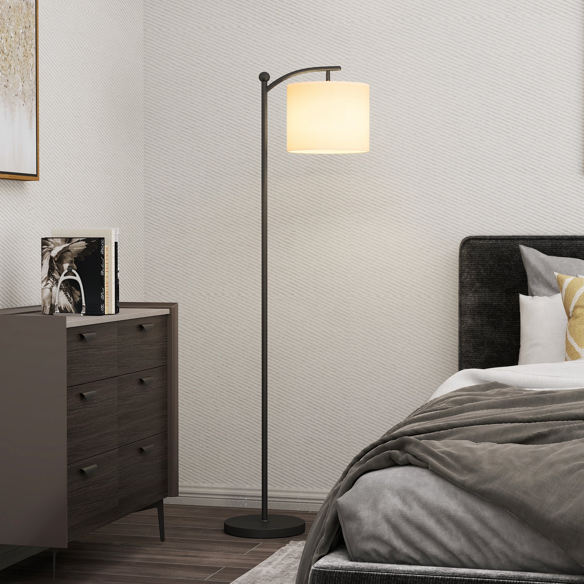 HOMCOM Stehlampe, verstellbare Lichtoptionen, Fußschalter, Fernbedienung, Metall, Schwarz